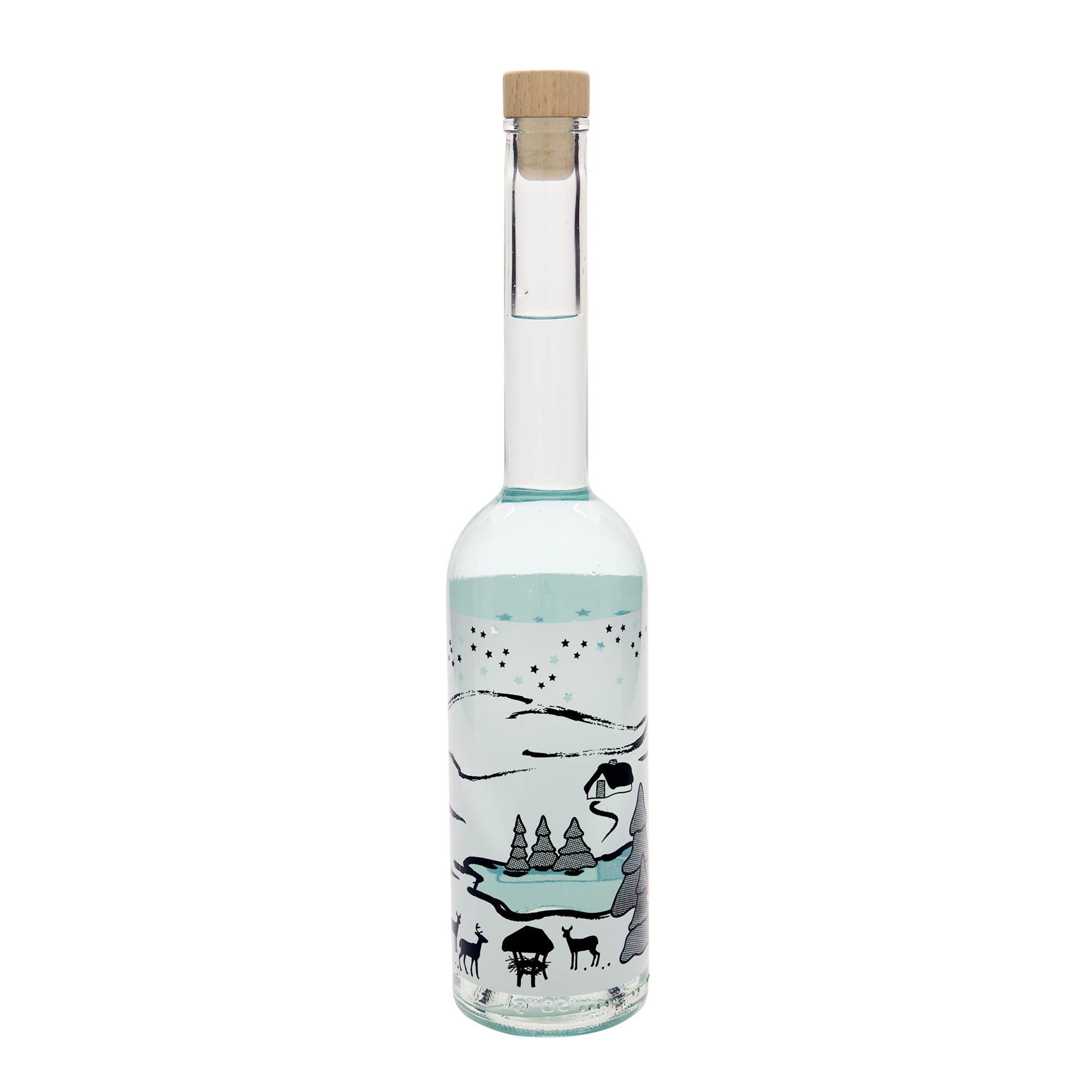 Bouteille en verre 500 ml « Opera », motif : Wintertraum-Bianco, ouverture : liège