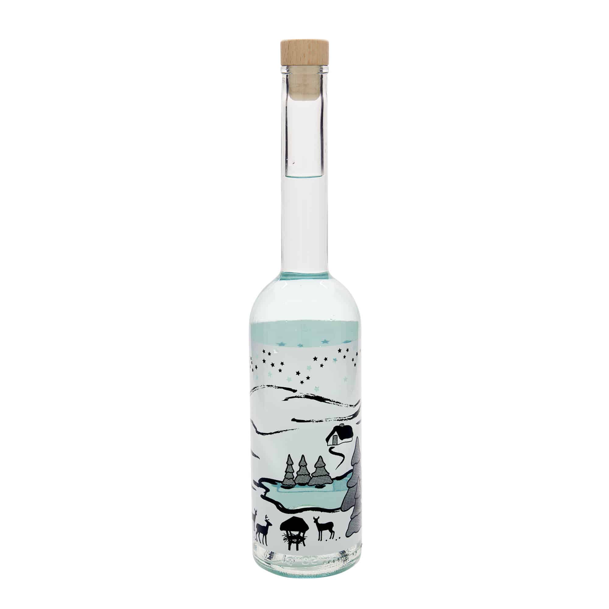 Bouteille en verre 500 ml « Opera », motif : Wintertraum-Bianco, ouverture : liège