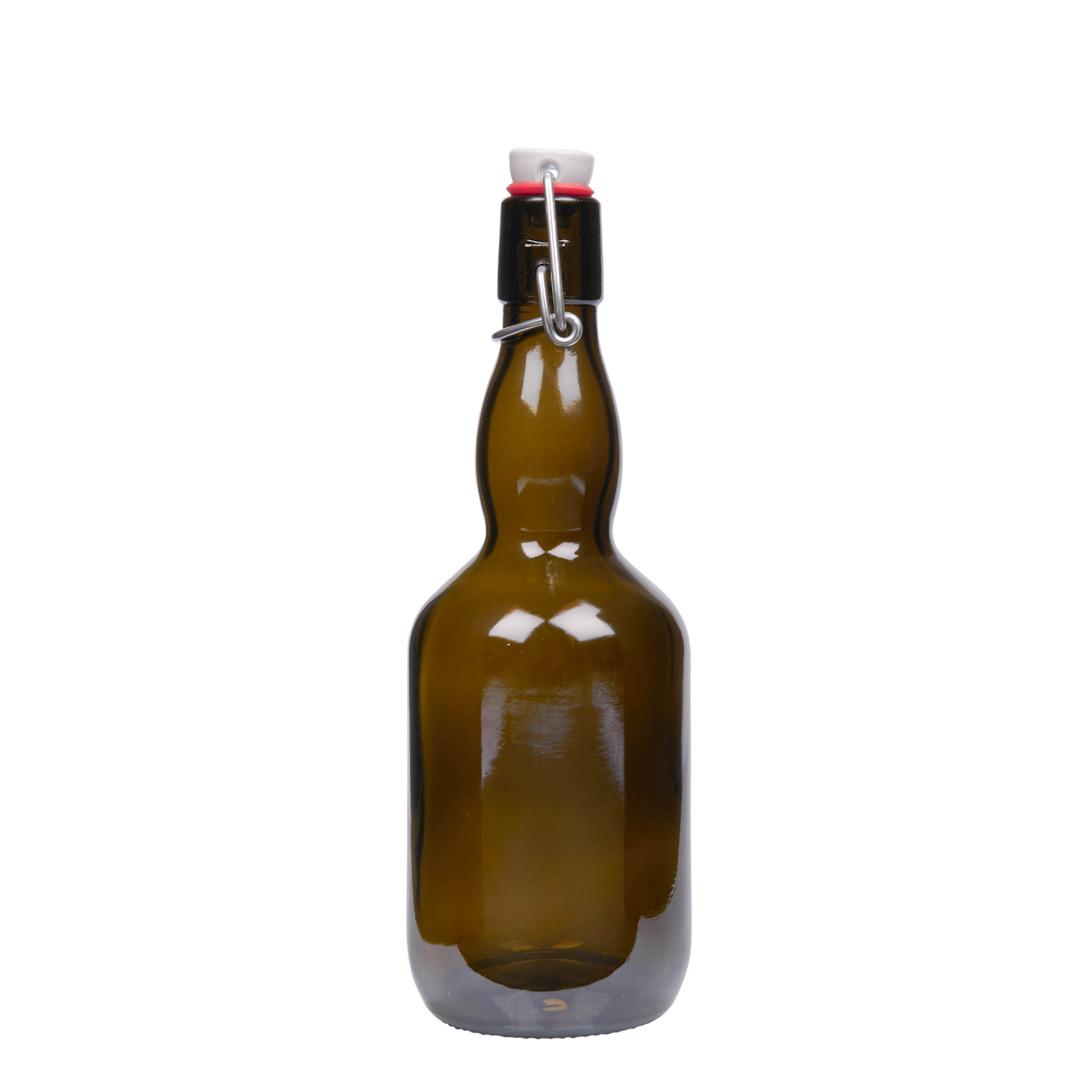 Bouteille de bière 500 ml col de cygne, verre, vert antique, ouverture : fermeture à levier