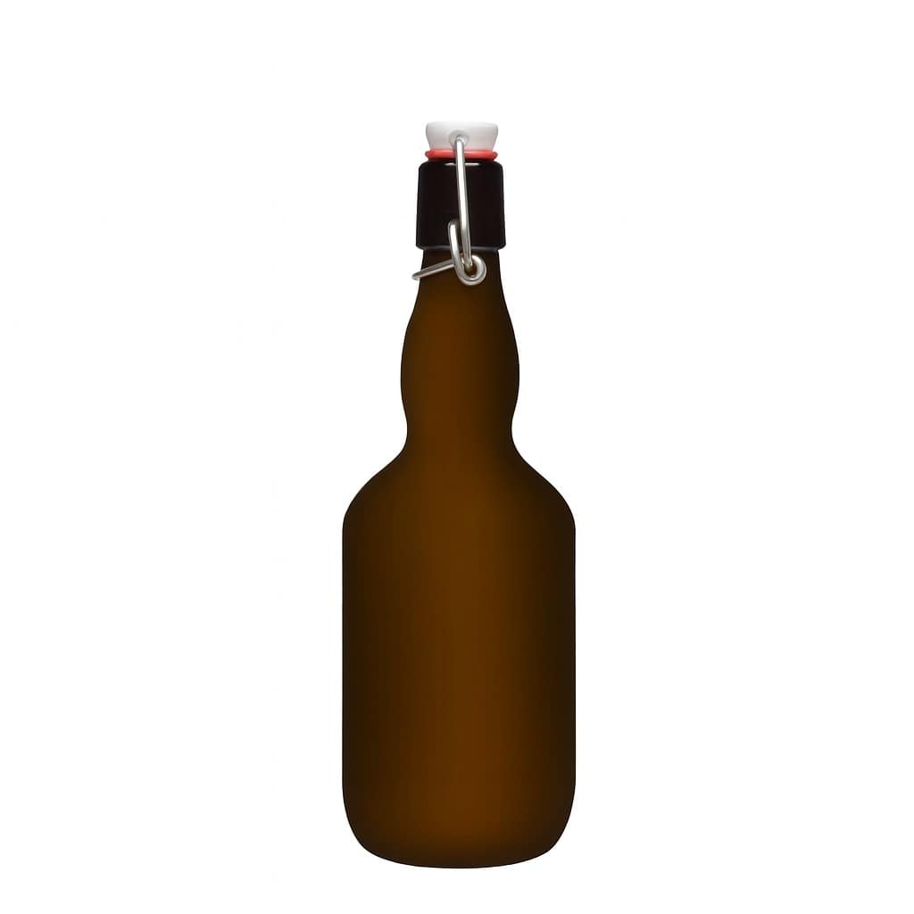 Bouteille de bière 500 ml col de cygne, verre, vert antique, ouverture : fermeture à levier