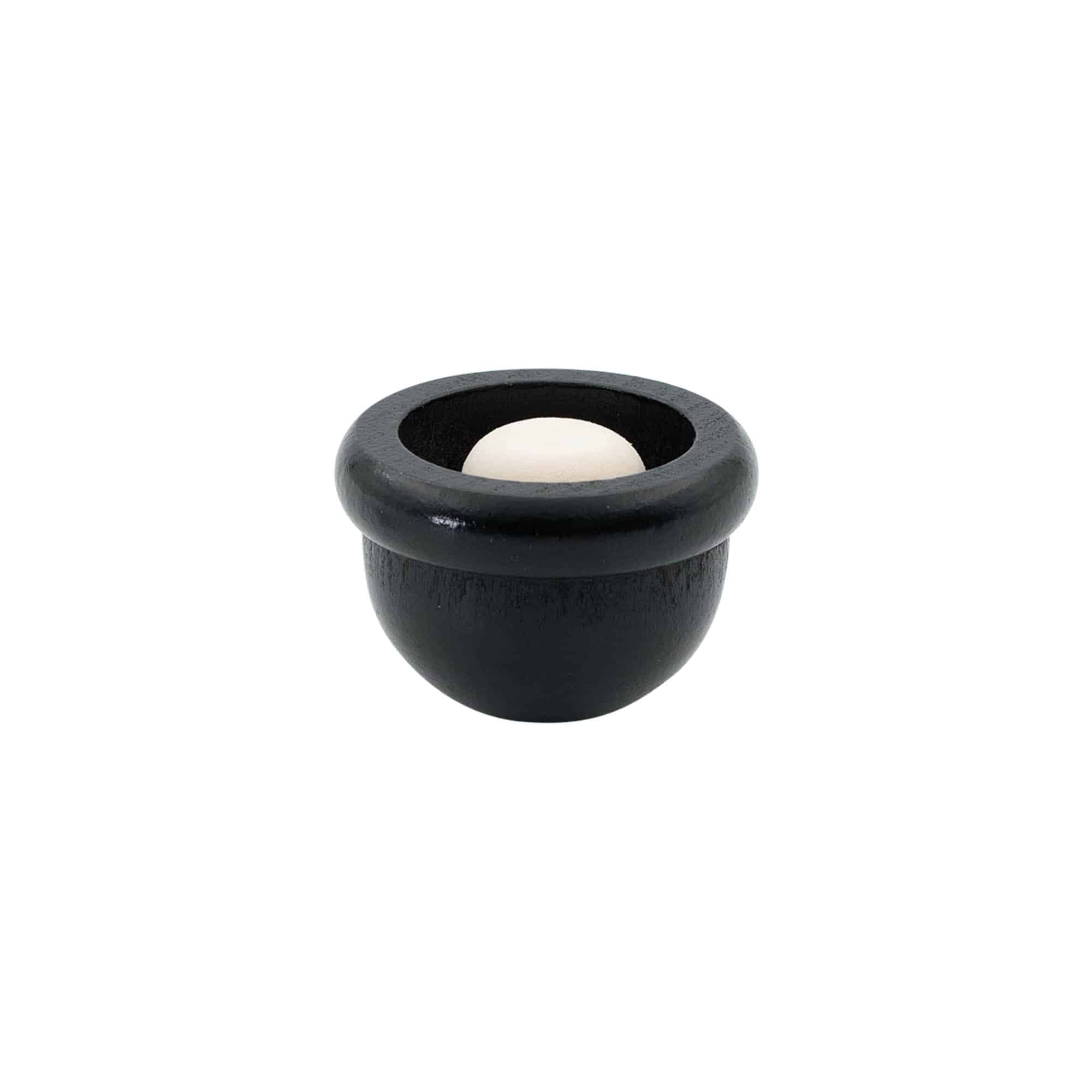 Bouchon à poignée 19 mm "Melon", bois/PE, noir, pour embouchure : liège