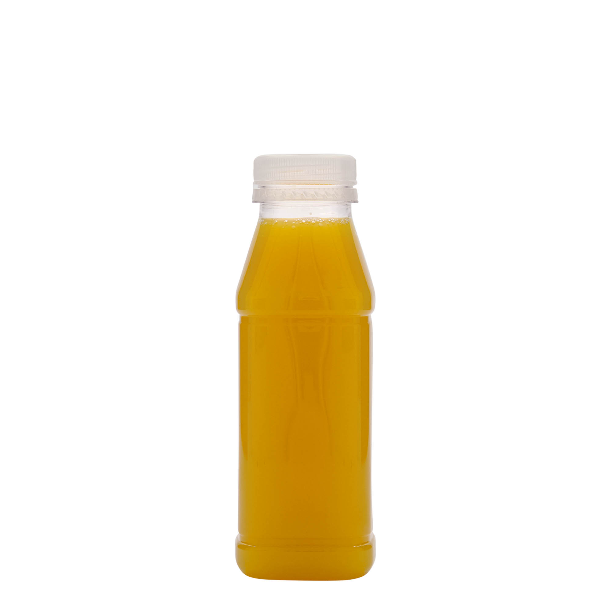 Bouteille PET 330 ml « Milk and Juice Carré », carrée, plastique, ouverture : 38 mm Bouteille PET 330 ml « Milk and Juice Carré », carrée, plastique, ouverture : 38 mm