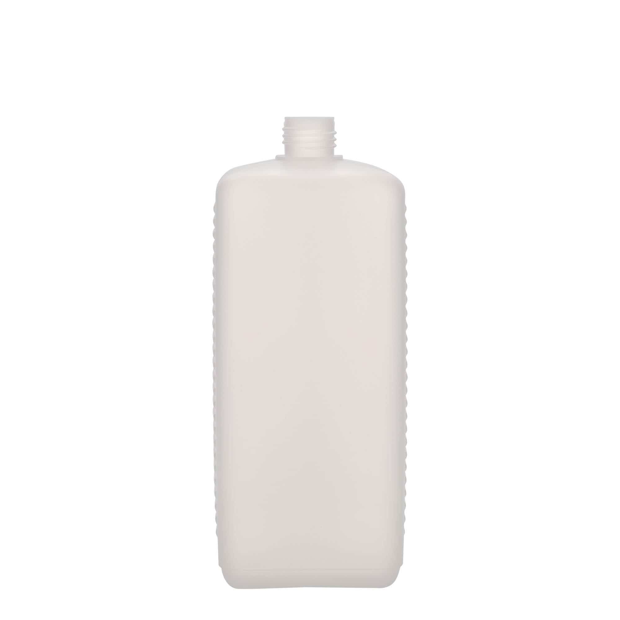 Bouteille bidon 1 000 ml, rectangulaire, plastique PEHD, nature, bouchage: DIN 25 EPE