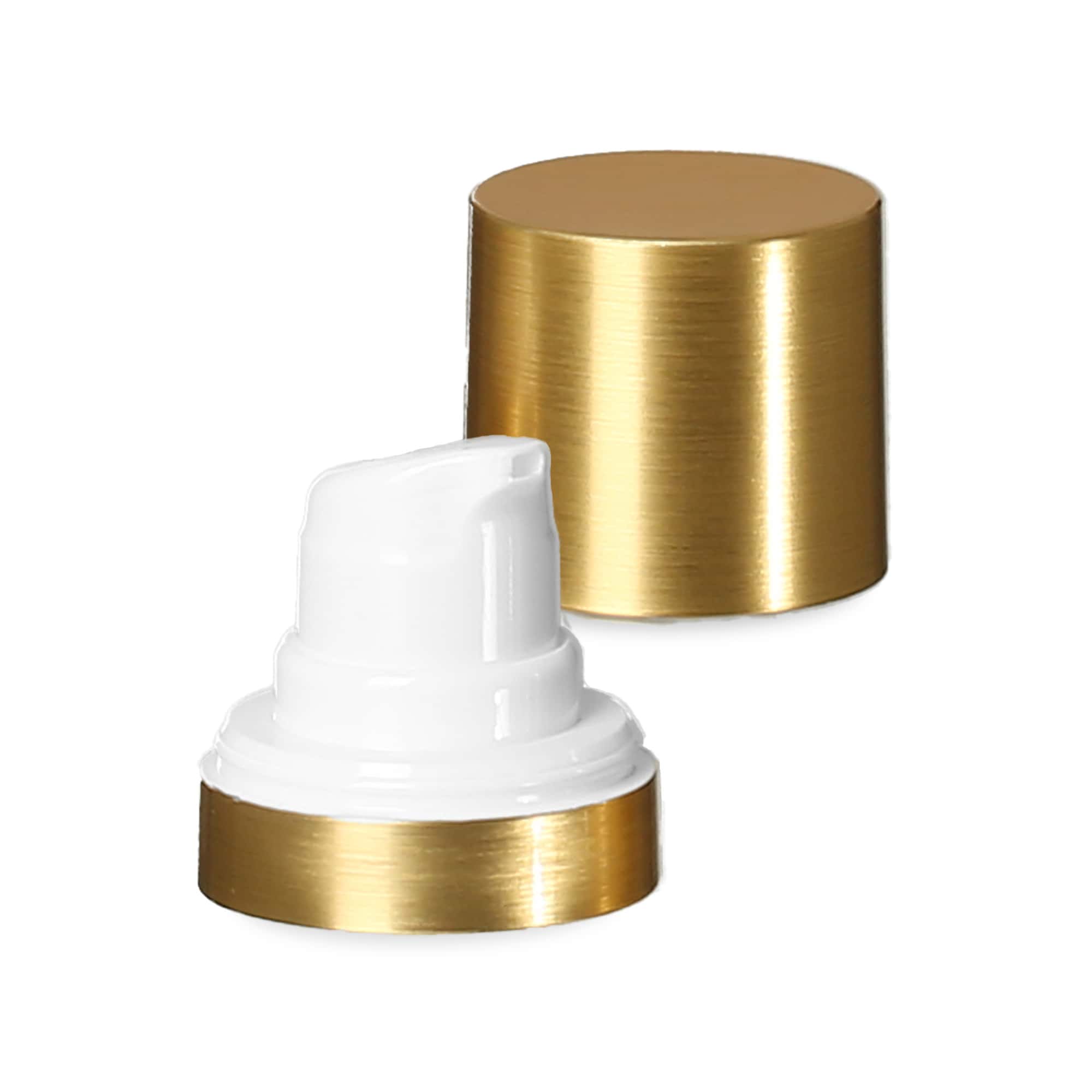 Tête Airless Micro bord doré + capuchon à emboîtement blanc brillant