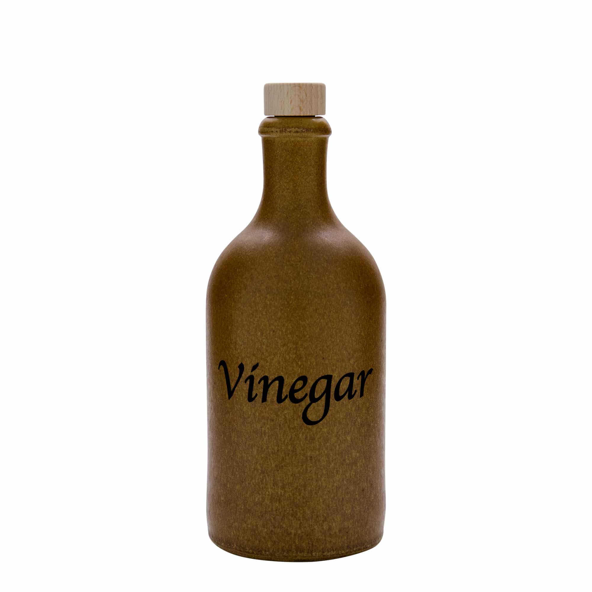 Chope en terre cuite 500 ml, motif : vinaigre, grès, cristal brun, col : liège