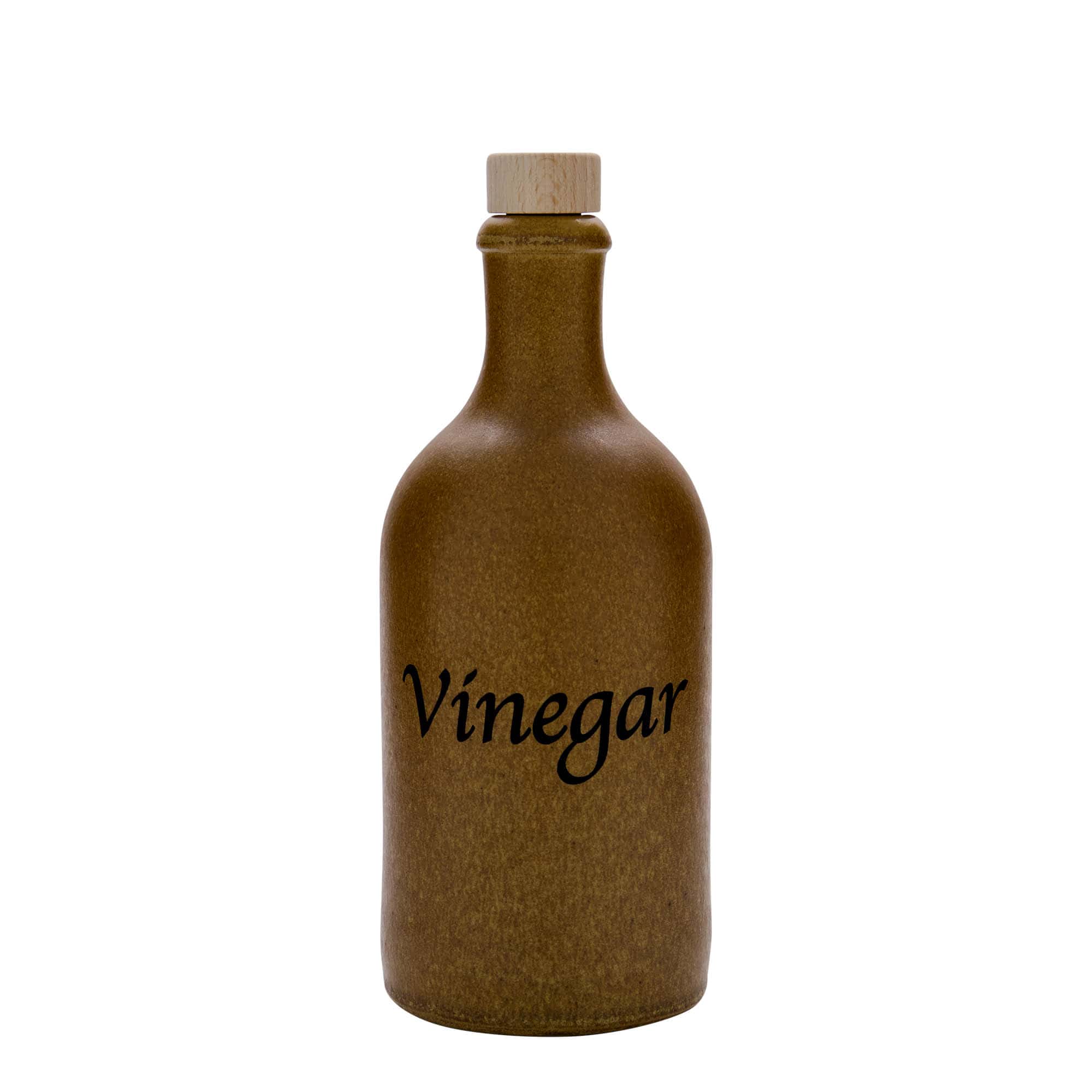 Cruche en terre cuite de 500 ml, motif : Vinaigre, grès, brun-cristallisé, ouverture : bouchon en liège Cruche en terre cuite de 500 ml, motif : Vinaigre, grès, brun-cristallisé, ouverture : bouchon en liège