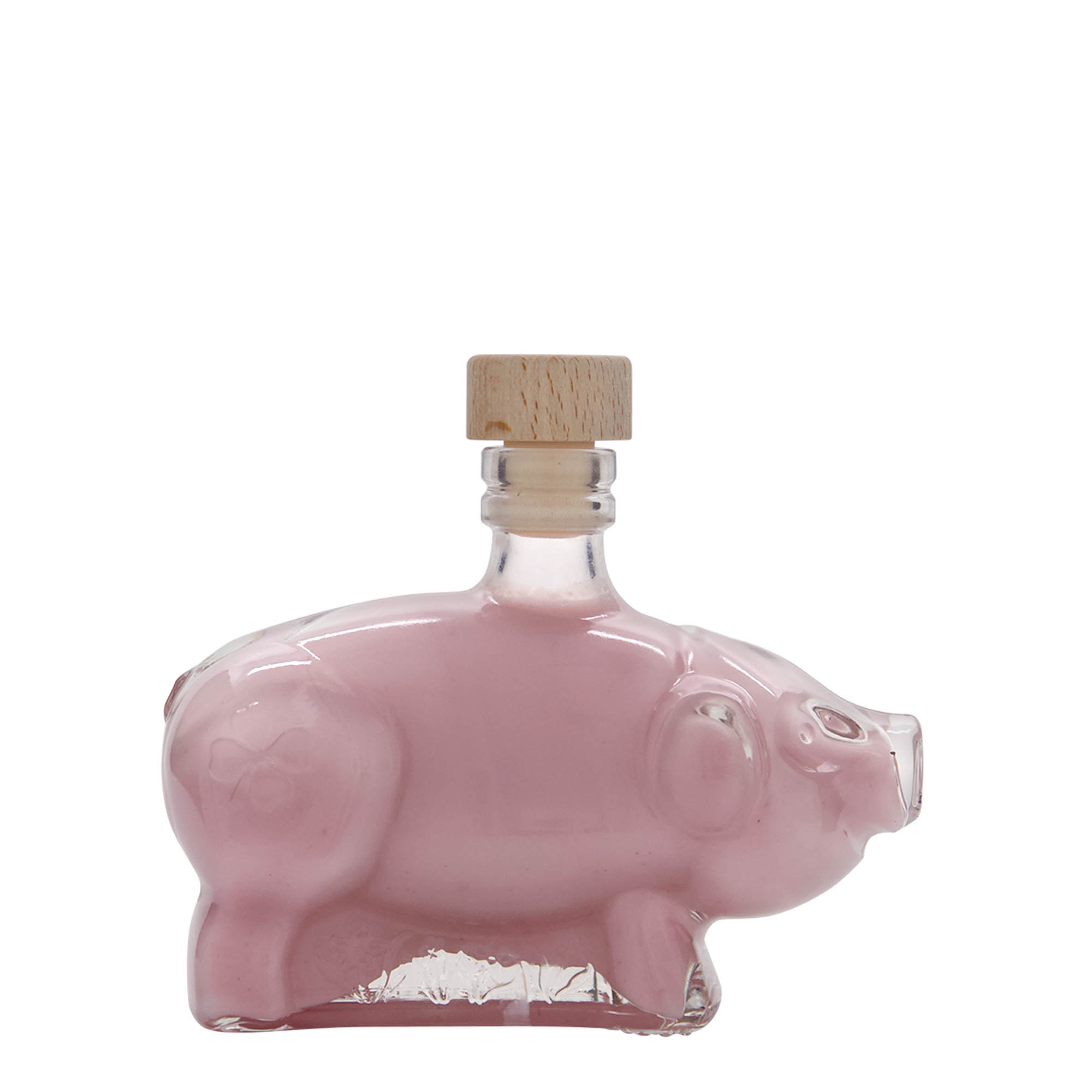 Flacon en verre de 200 ml « Cochon porte-bonheur », ouverture : bouchon en liège