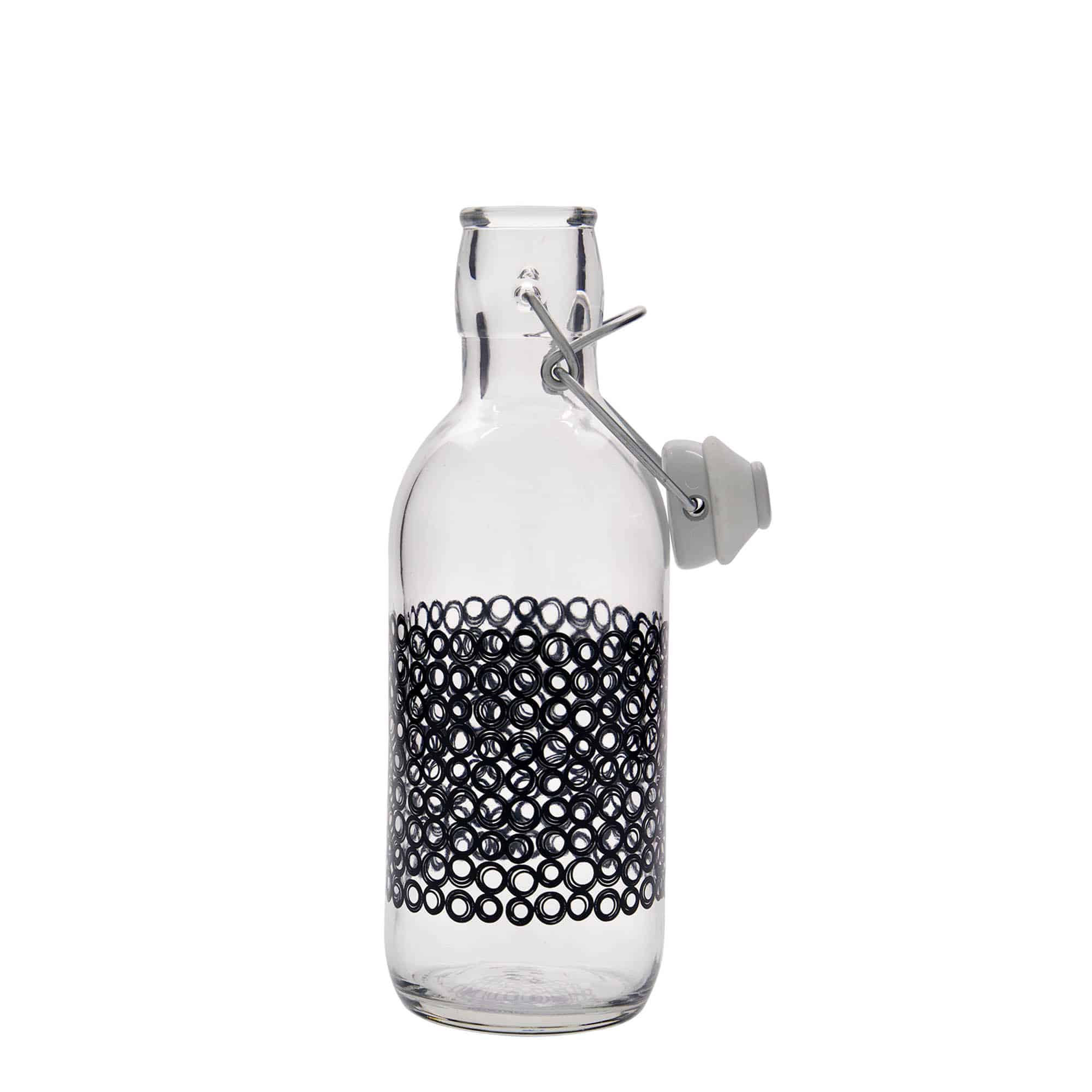 Bouteille en verre 500 ml 'Emilia', motif : circola nero, col : bouchon mécanique