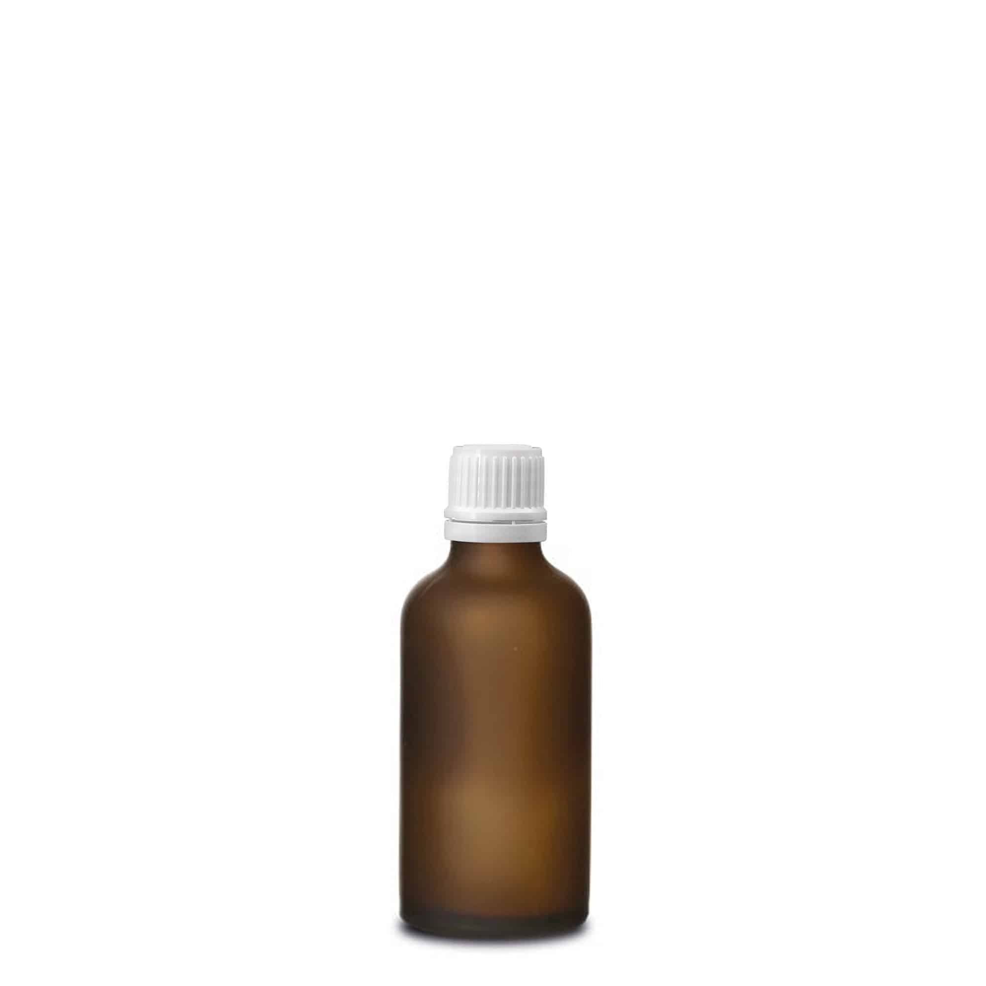 Flacon médical 50ml, verre, brun givré, goulot : DIN 18