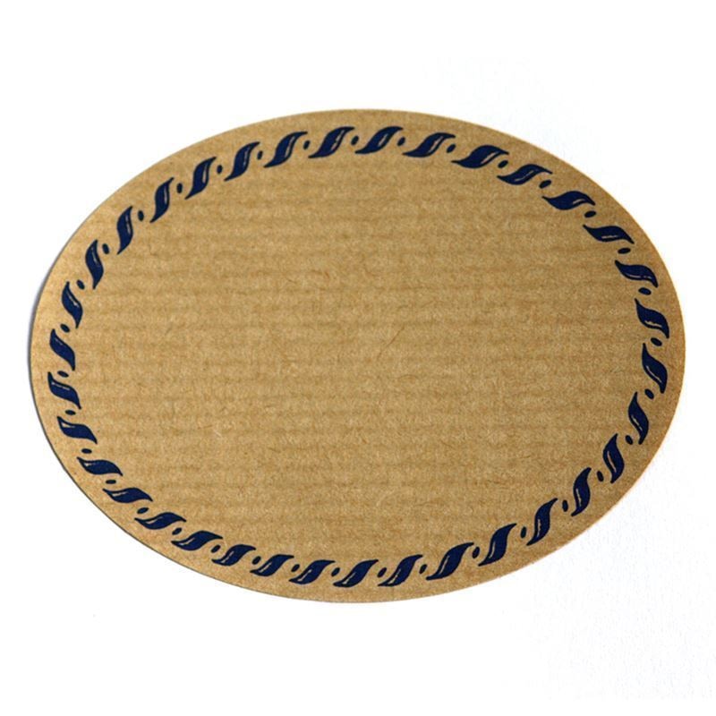 Grande étiquette naturelle « bordure en corde », ovale, papier, bleu-brun