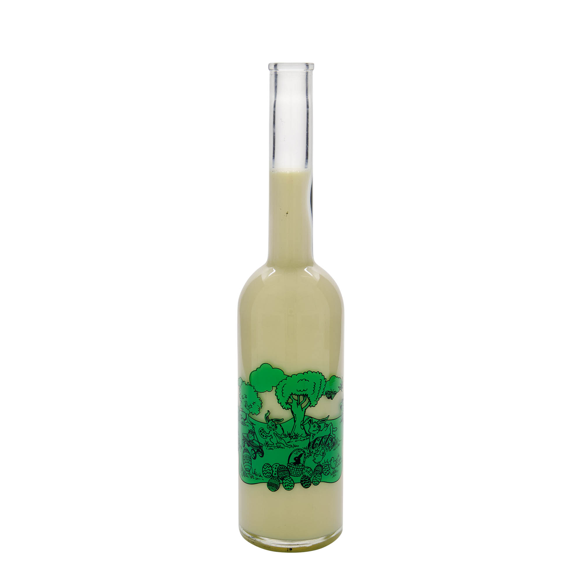 Bouteille en verre 500 ml 'Opera', motif : Joyeuses Pâques, ouverture : bouchon en liège Bouteille en verre 500 ml 'Opera', motif : Joyeuses Pâques, ouverture : bouchon en liège