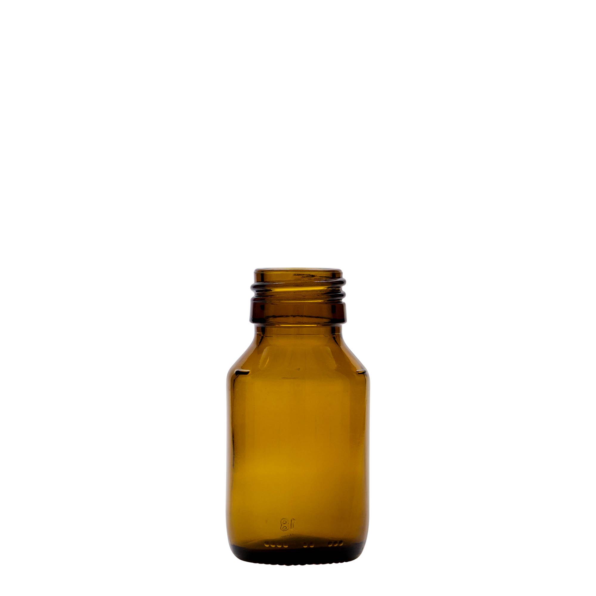 Flacon médical 50 ml, brun, verre, ouverture : PP 28 Flacon médical 50 ml, brun, verre, ouverture : PP 28