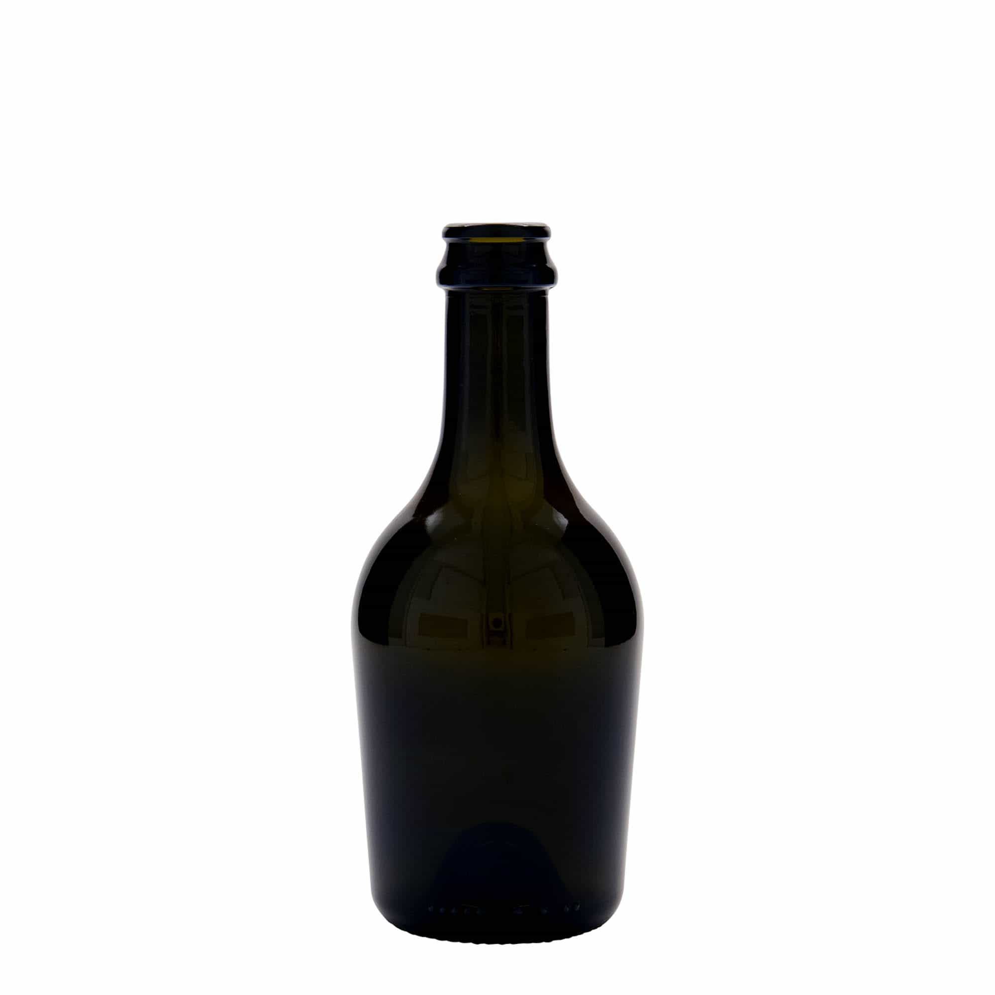 Bouteille de bière / de Champagne 330 ml 'Butterfly', verre, vert antique, col : capsules couronnes