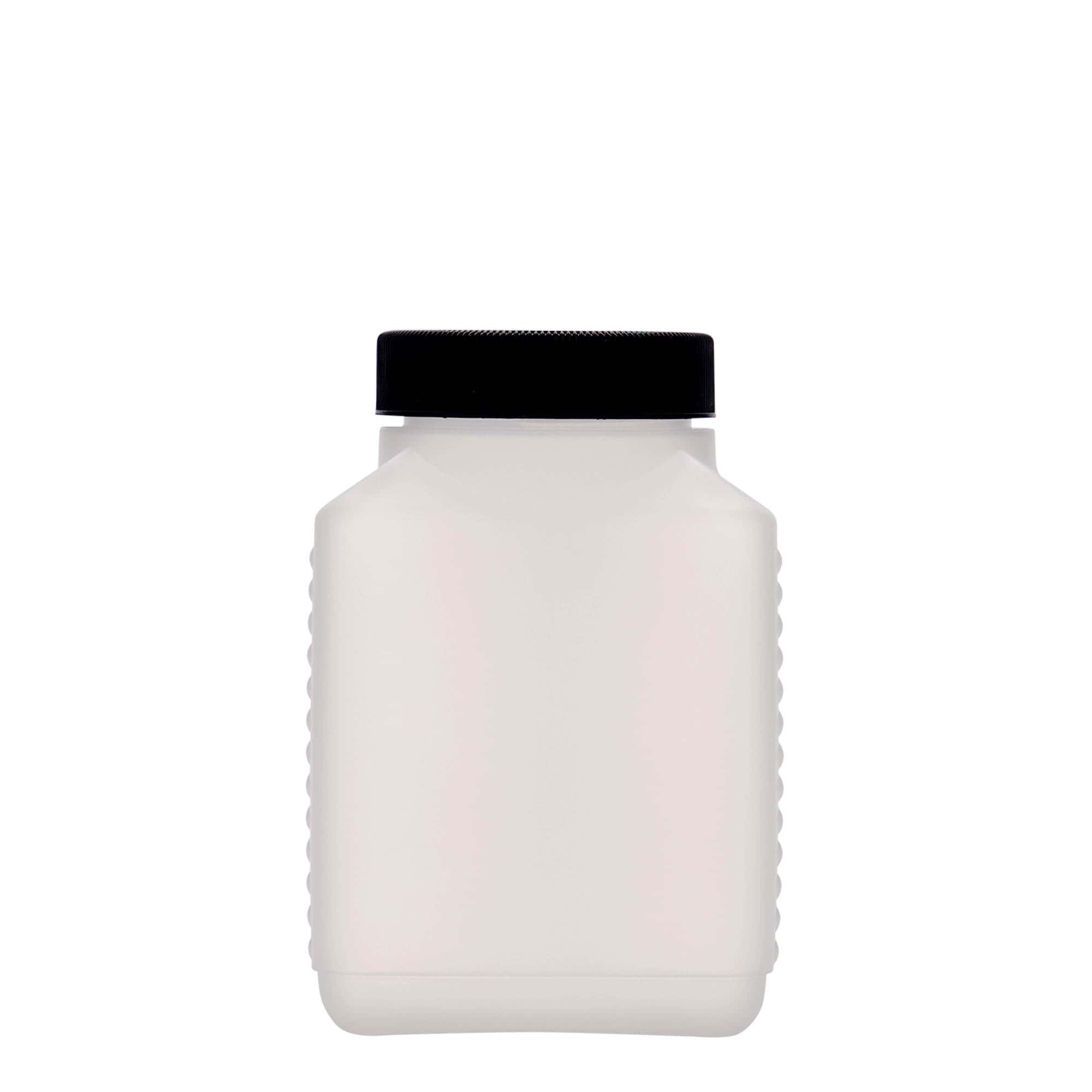 Bouteille à col large 500 ml, rectangulaire, plastique HDPE, naturel, ouverture : DIN 60 EPE