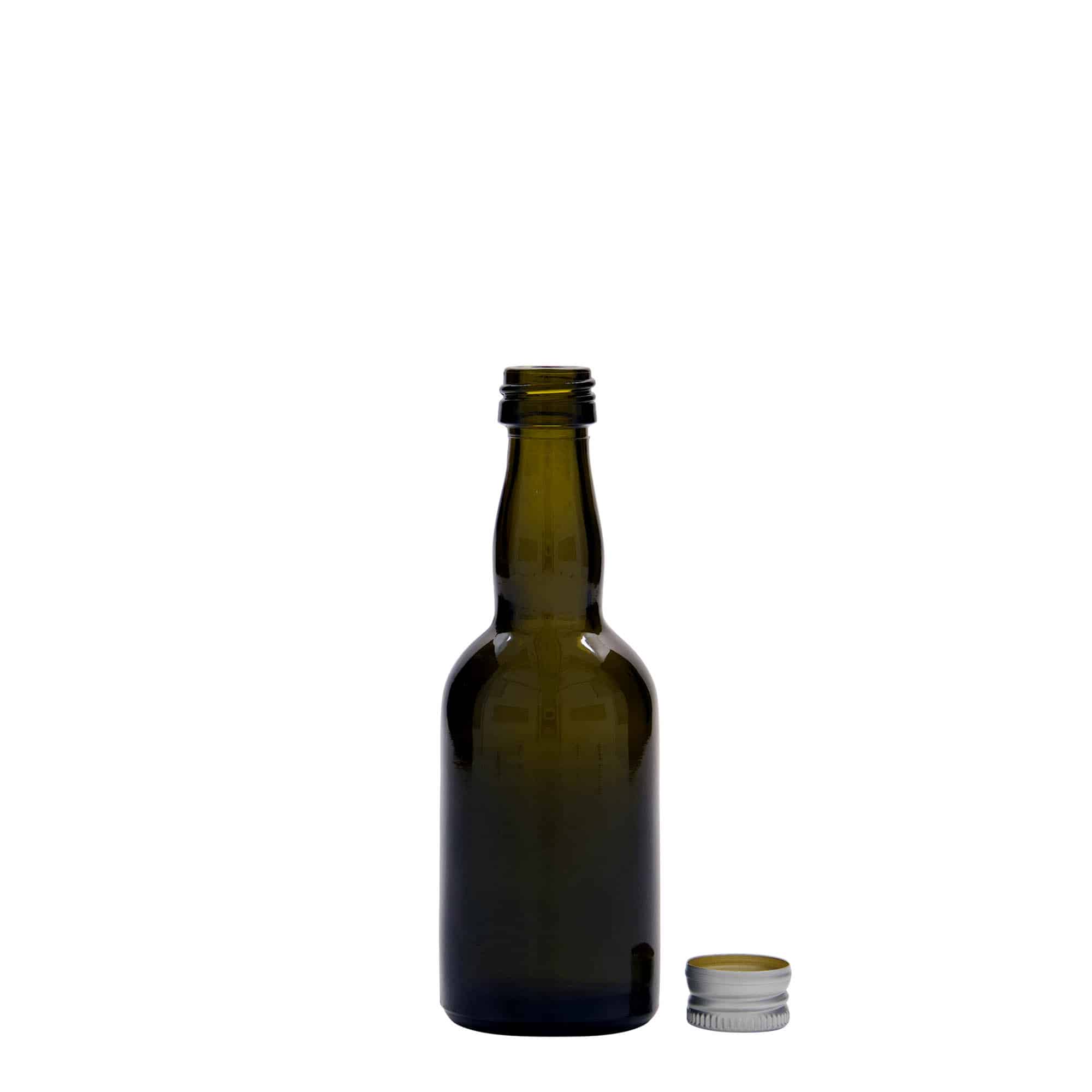 Flacon en verre 50 ml 'Proba', vert antique, ouverture : PP 18