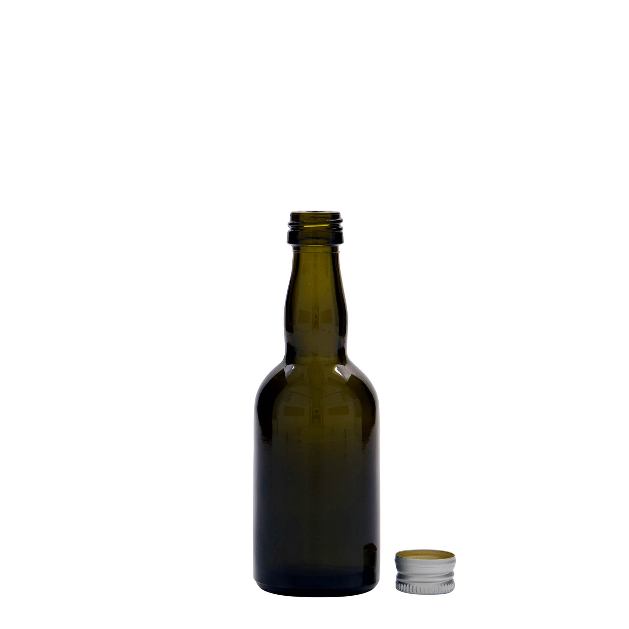 Flacon en verre 50 ml 'Proba', vert antique, ouverture : PP 18 Flacon en verre 50 ml 'Proba', vert antique, ouverture : PP 18