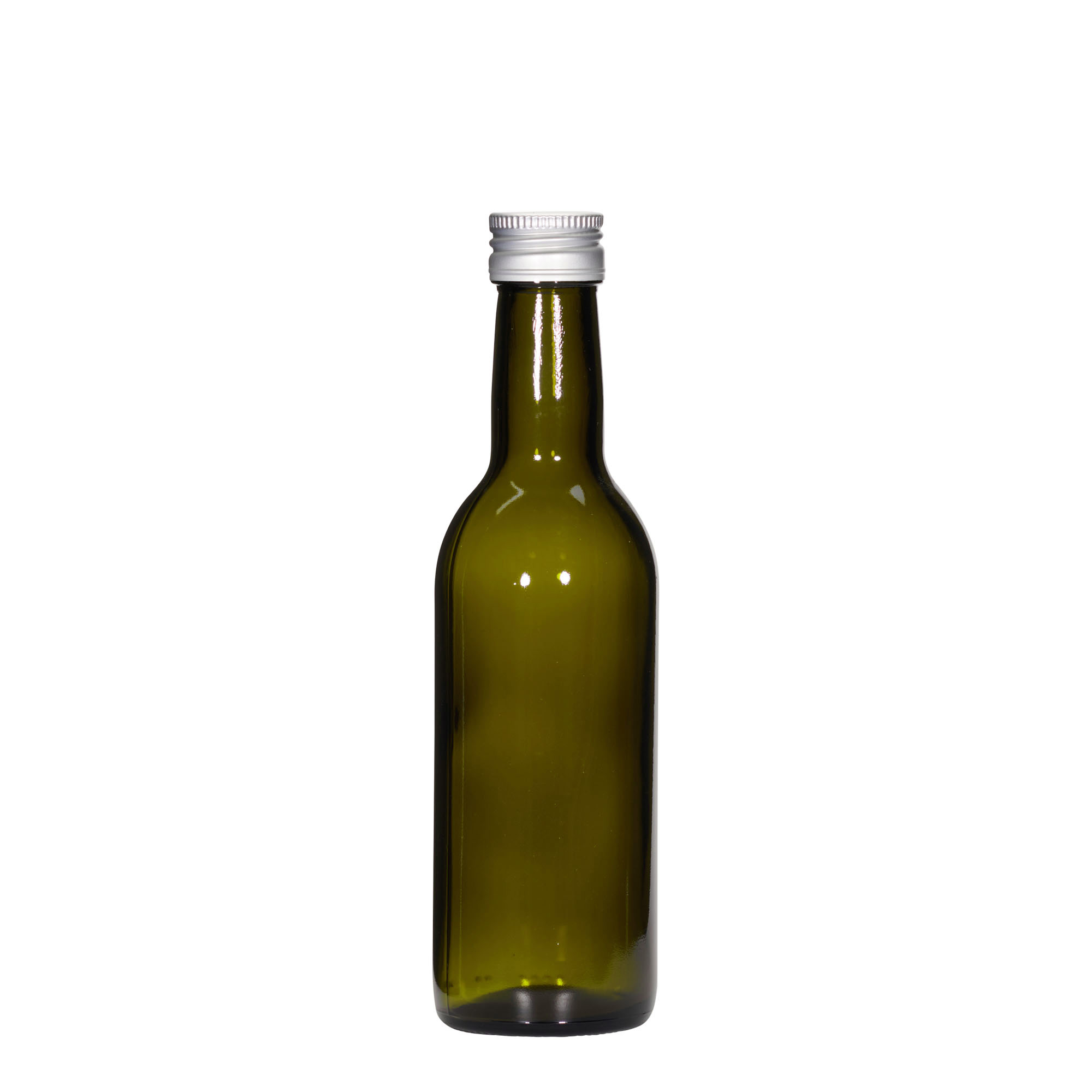 Flacon en verre 250 ml 'Bordeaux', vert antique, ouverture : PP 28 Flacon en verre 250 ml 'Bordeaux', vert antique, ouverture : PP 28
