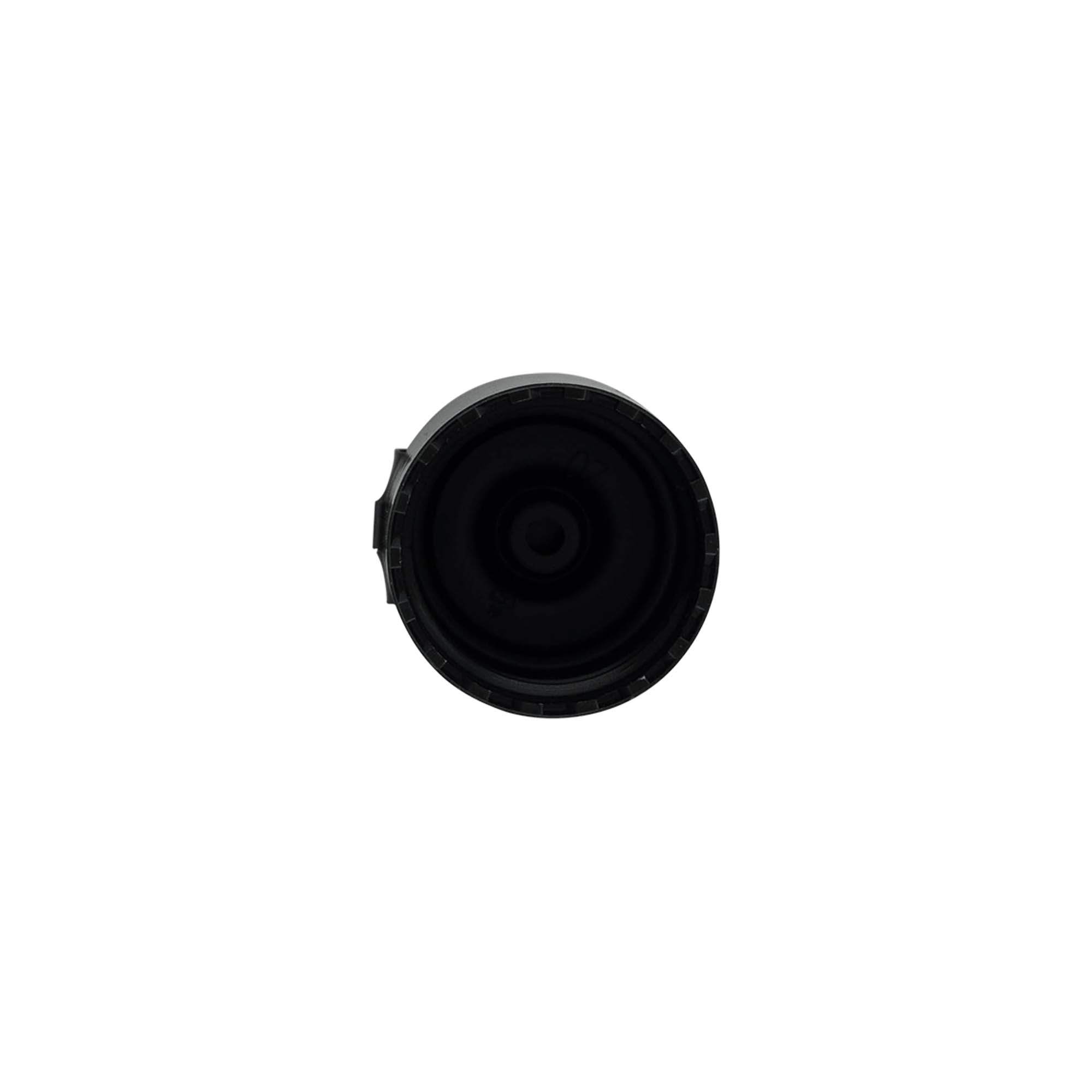 Bouchon à vis charnière rabattable, plastique PP, noir, pour ouverture : 24/410