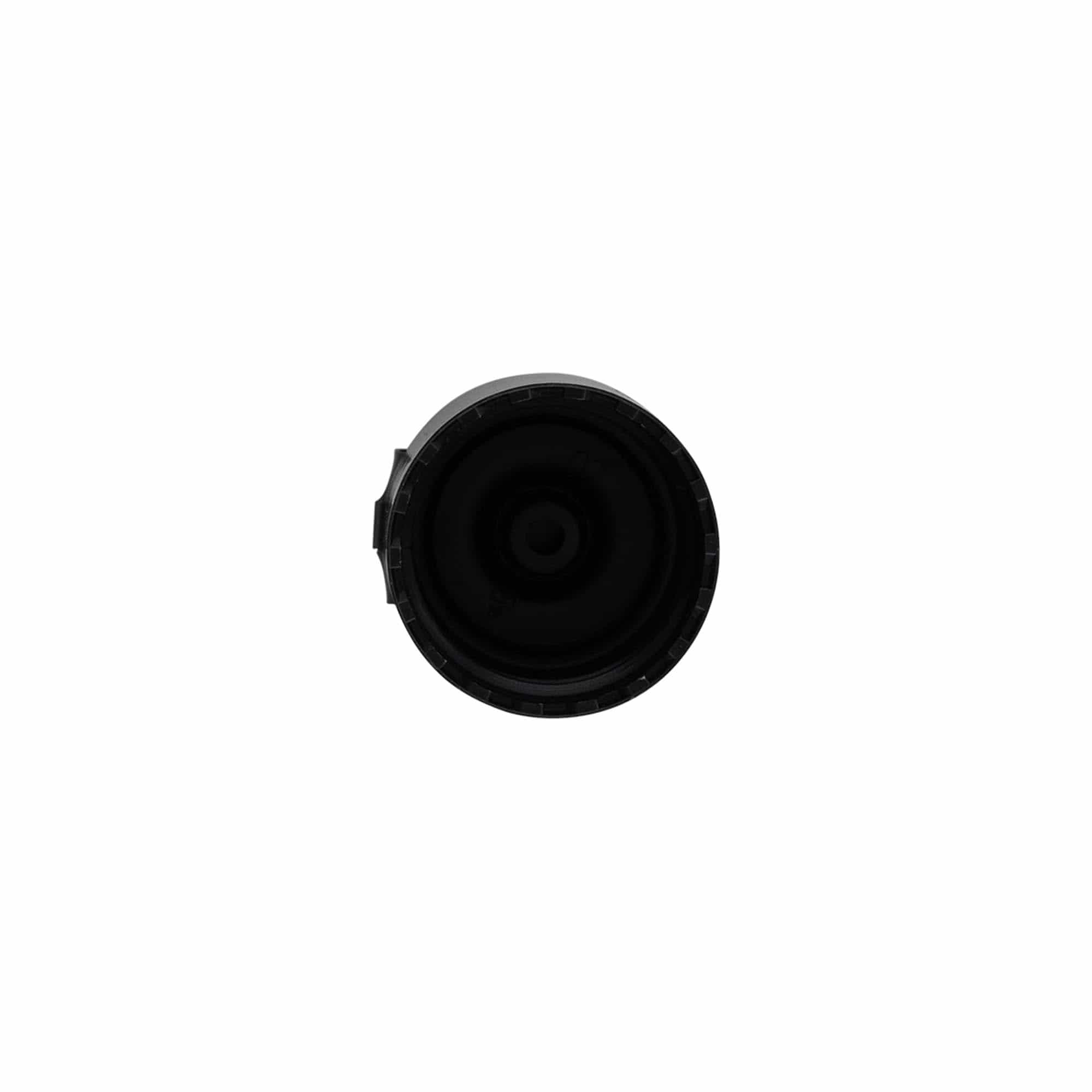 Bouchon à vis charnière rabattable, plastique PP, noir, pour ouverture : 24/410