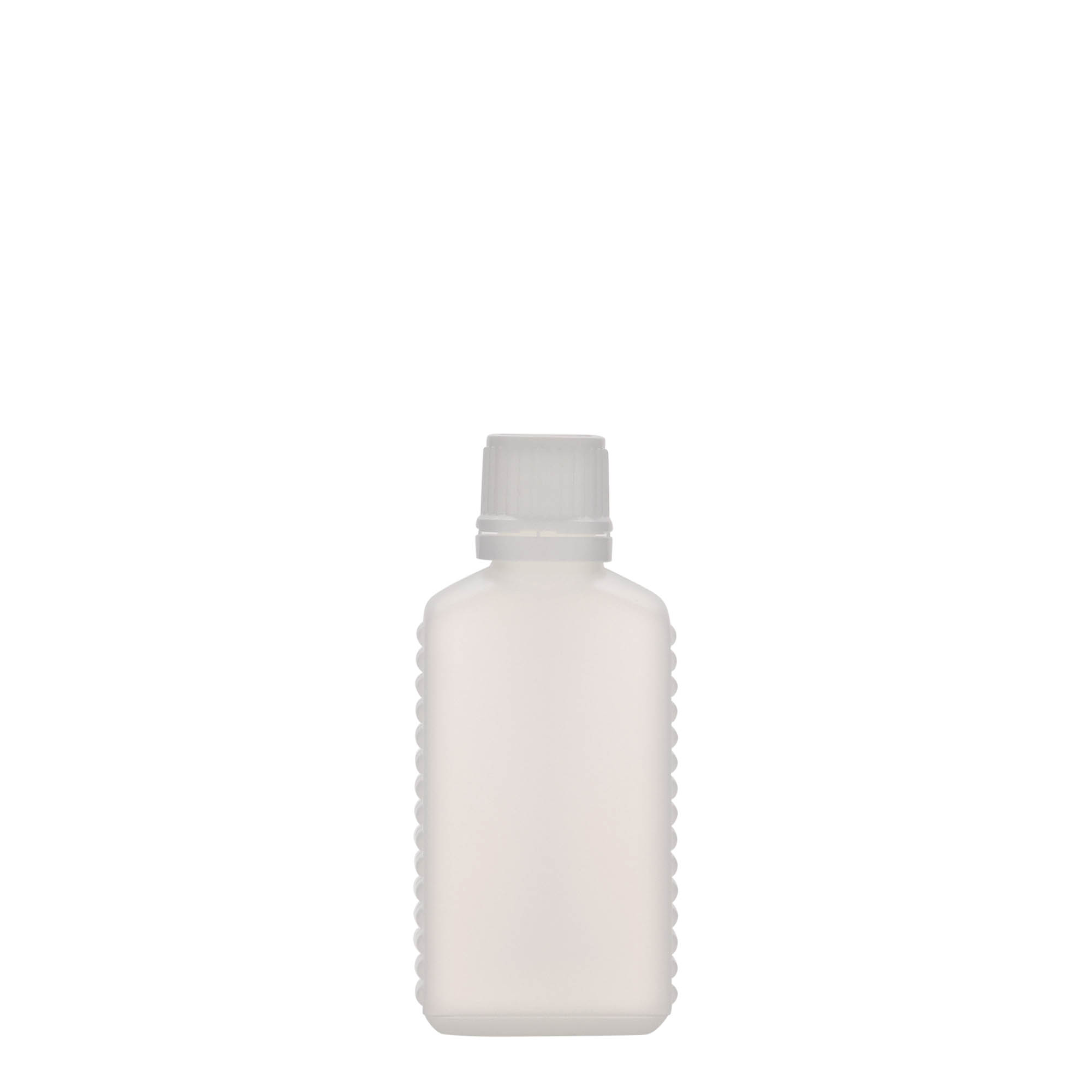 Bouteille bidon 50 ml col étroit, rectangulaire, plastique HDPE, naturel, ouverture : DIN 18