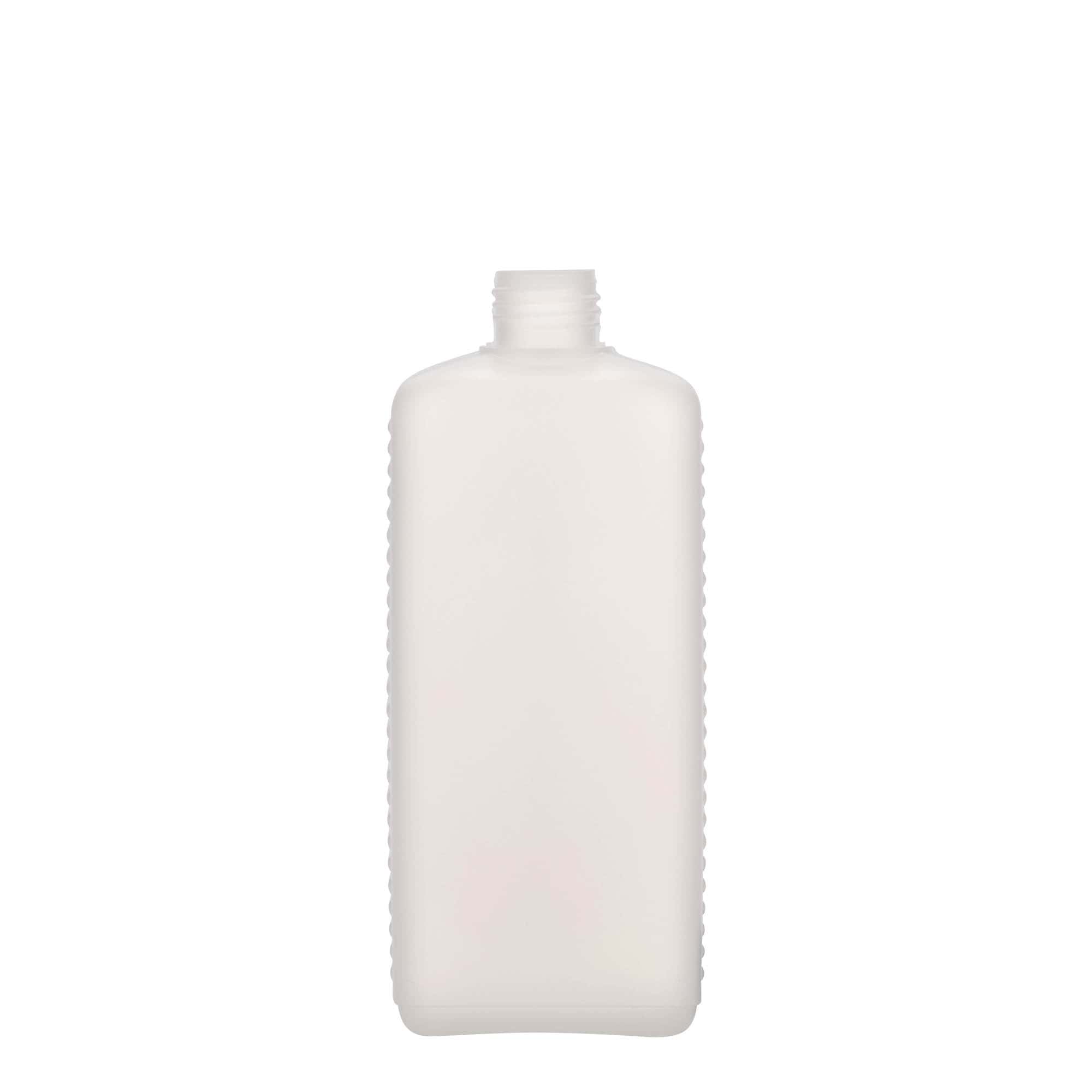 Bouteille bidon 500 ml, rectangulaire, plastique HDPE, naturel, ouverture : DIN 25 EPE