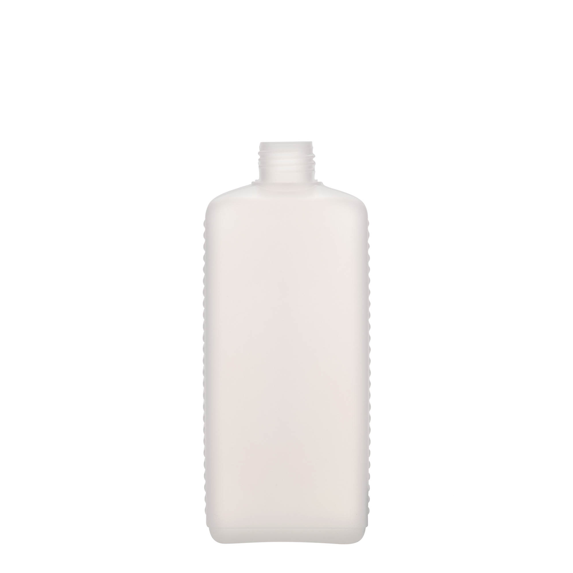 Bouteille bidon 500 ml, rectangulaire, plastique HDPE, naturel, ouverture : DIN 25 EPE