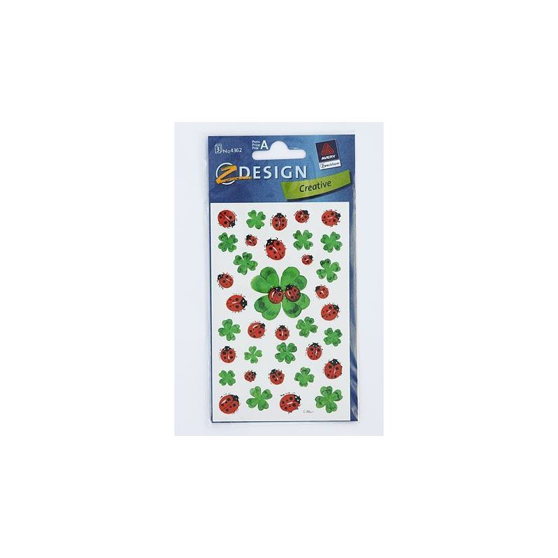 Autocollants Zweckform « Coccinelles et trèfles », papier, multicolore