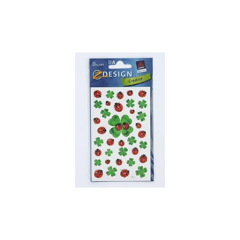 Autocollants Zweckform « Coccinelles et trèfles », papier, multicolore