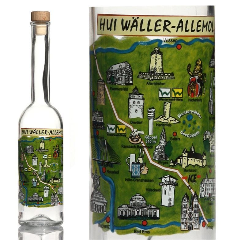 Bouteille en verre 500 ml 'Opera', motif : Westerwald, ouverture : bouchon en liège