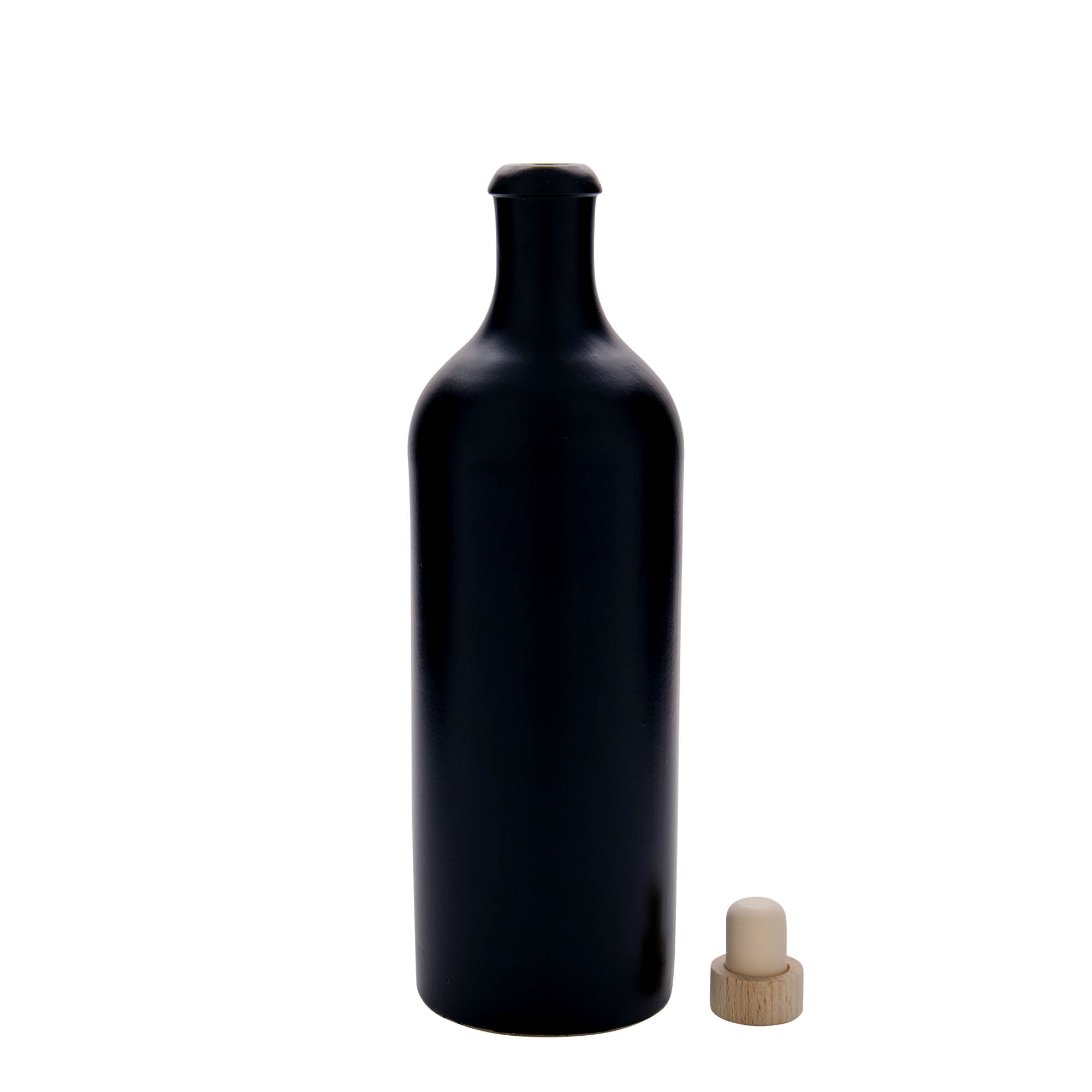 Cruche en grès de 750 ml, noire, ouverture : bouchon en liège Cruche en grès de 750 ml, noire, ouverture : bouchon en liège