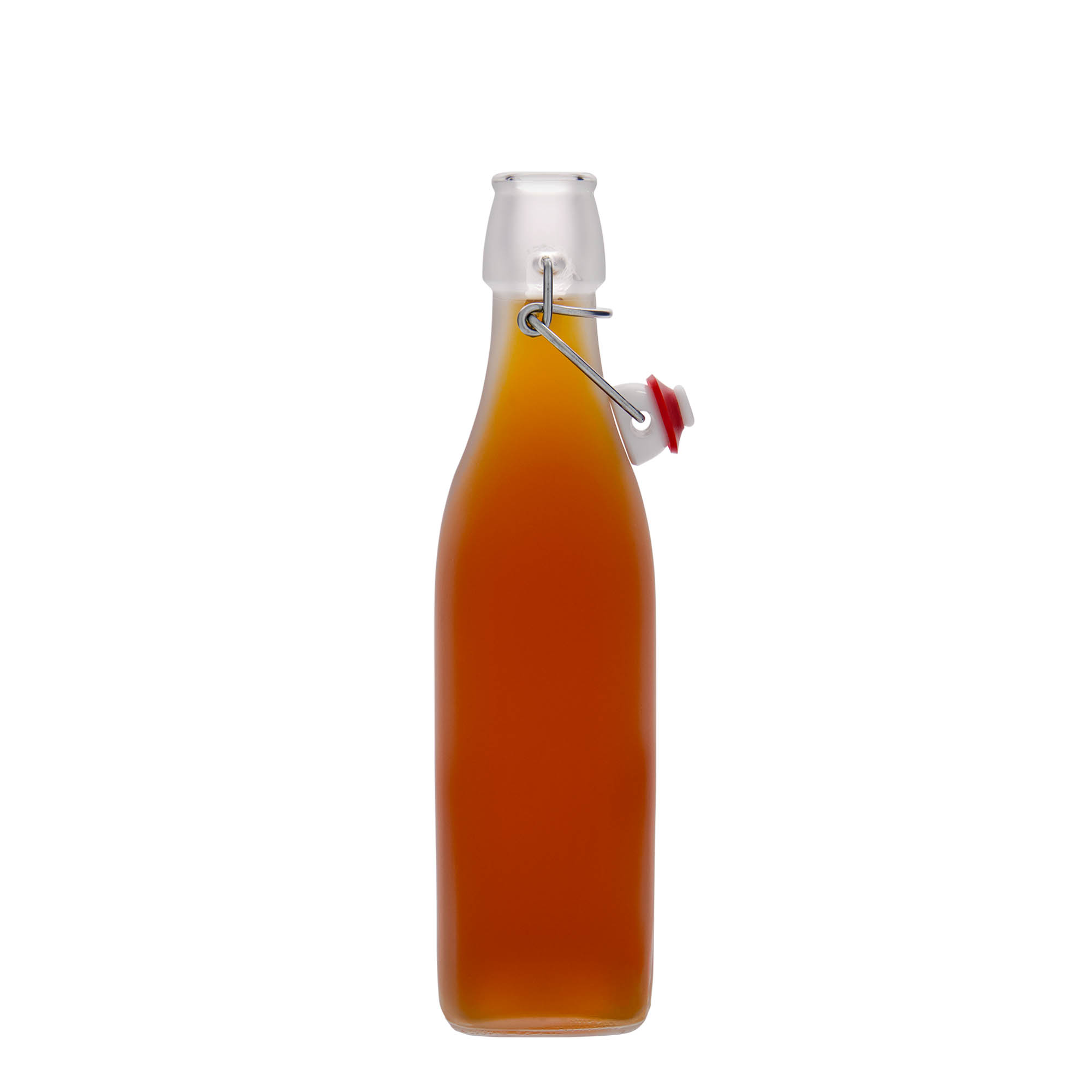Bouteille en verre 500 ml 'Swing', carrée, blanche, ouverture : bouchon à levier Bouteille en verre 500 ml 'Swing', carrée, blanche, ouverture : bouchon à levier