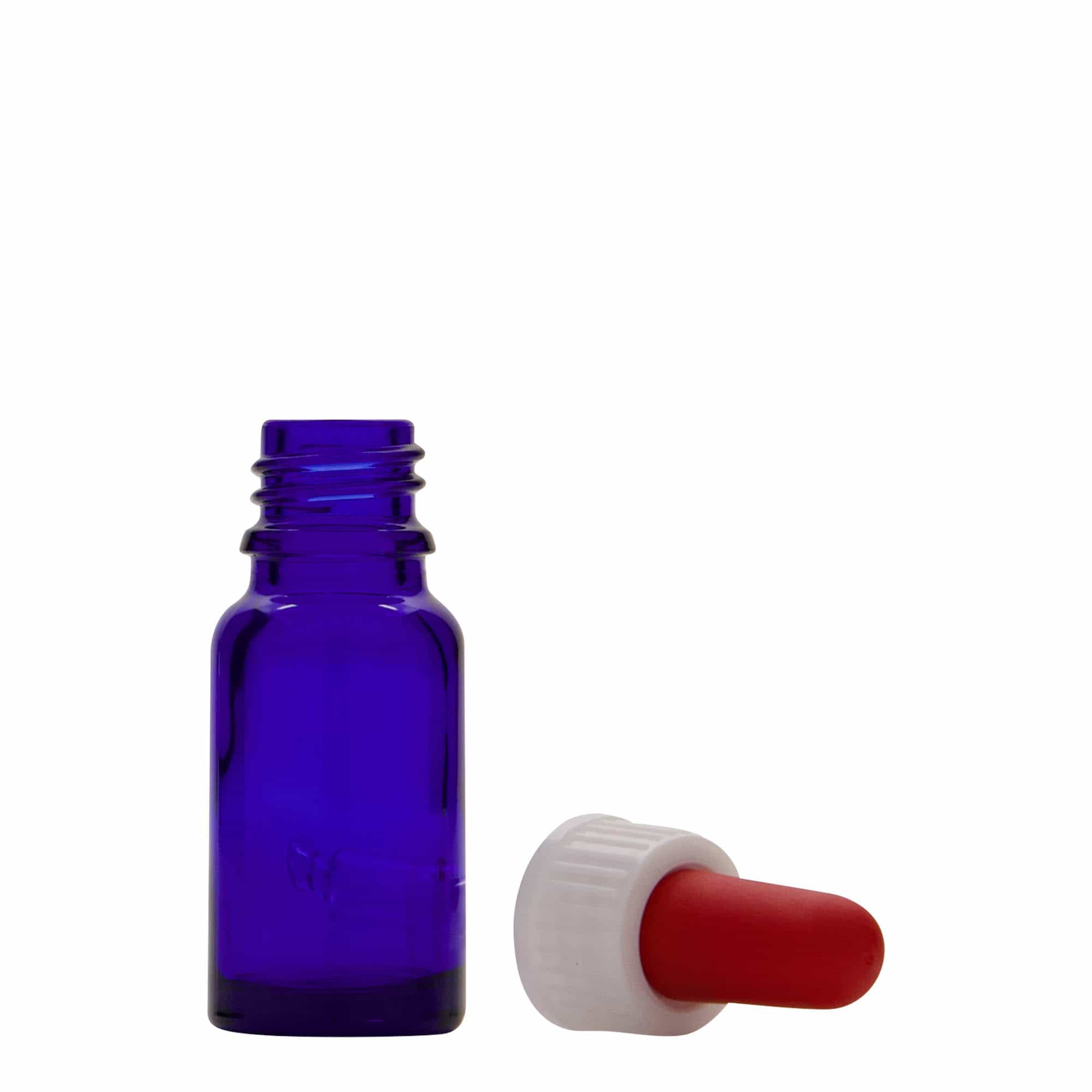 Flacon compte-gouttes médical 10 ml, verre, bleu roi-rouge, bouchage: DIN 18