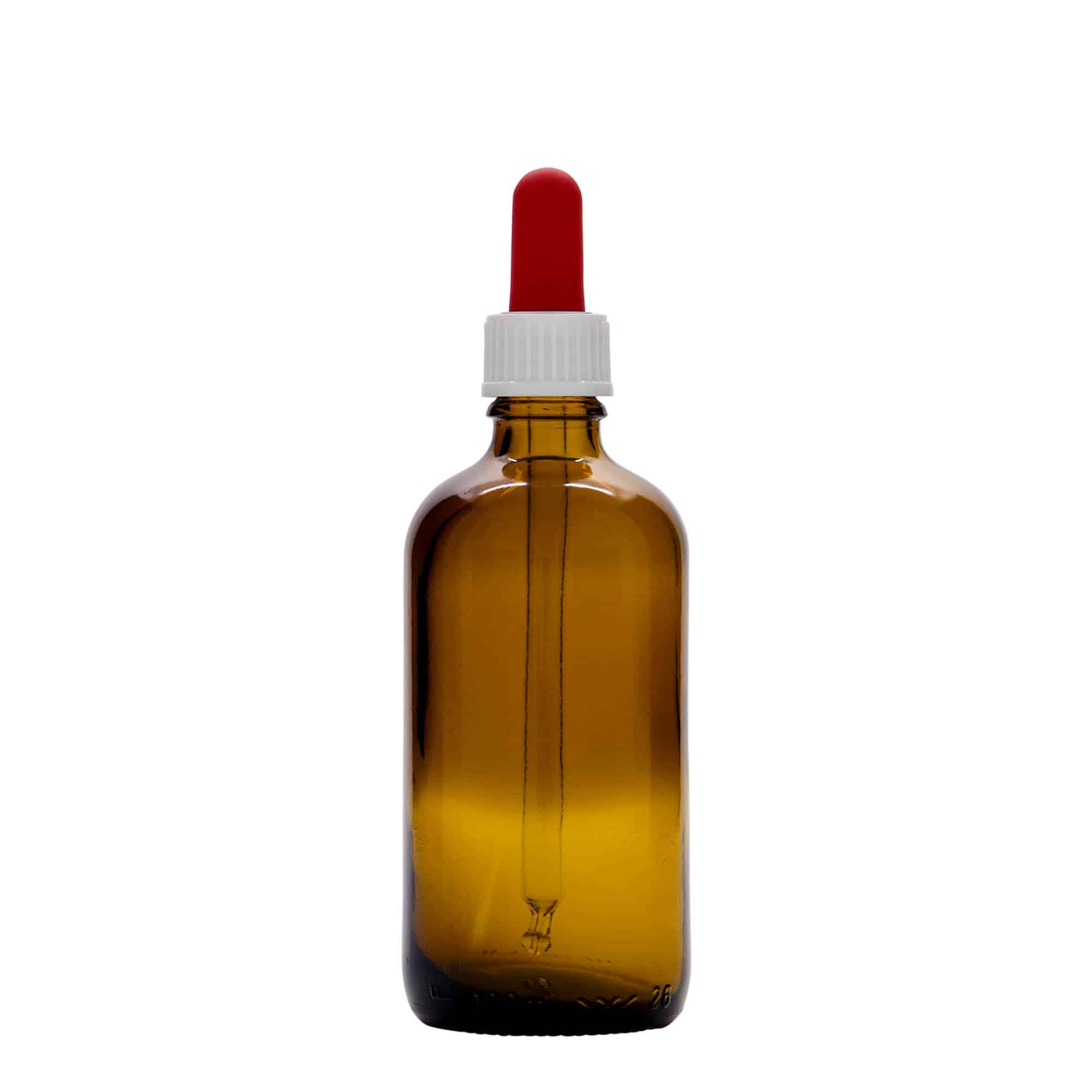 Flacon compte-gouttes médical 100 ml, verre, marron-rouge, col : DIN 18