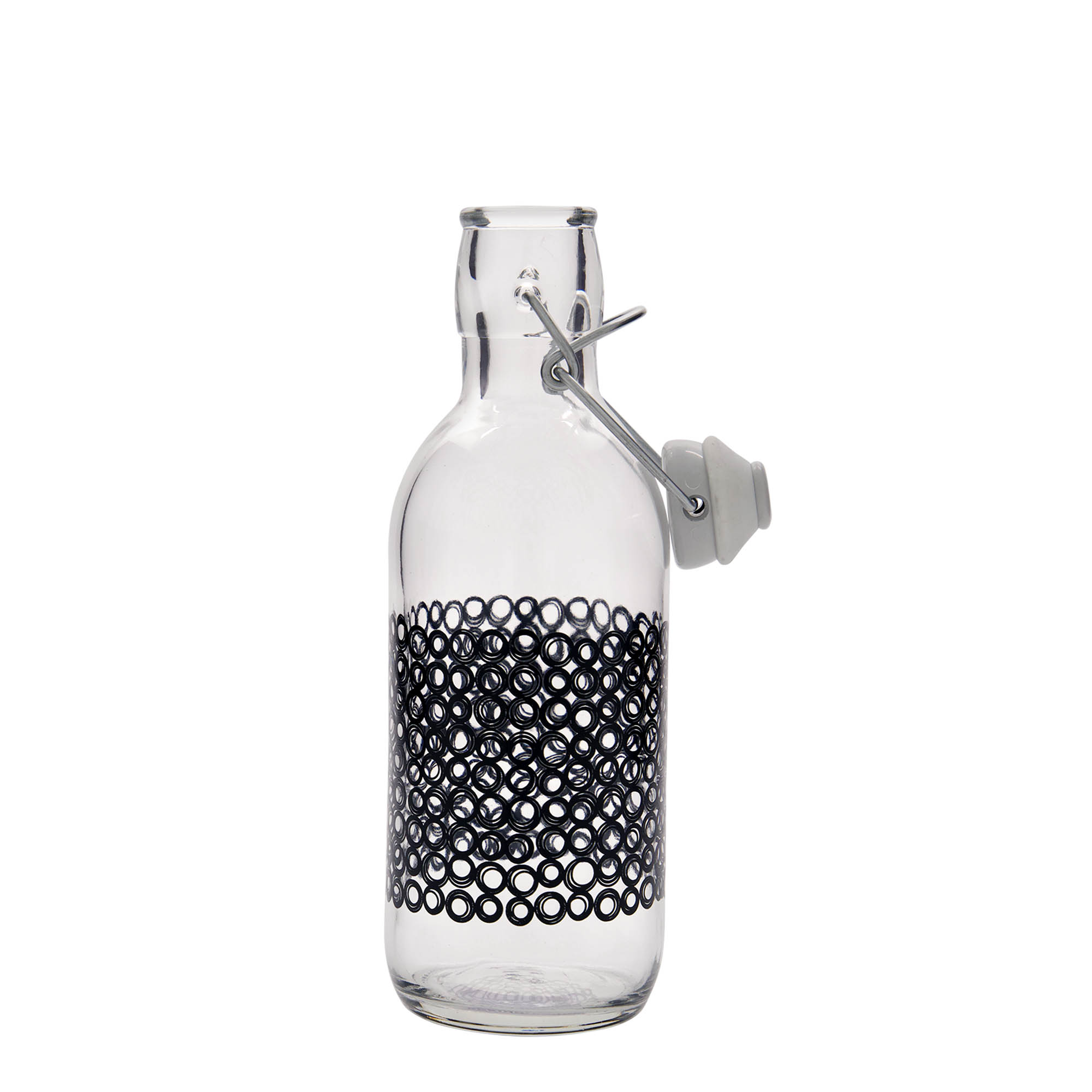 Bouteille en verre 500 ml 'Emilia', motif : Circola nero, ouverture : fermeture à levier Bouteille en verre 500 ml 'Emilia', motif : Circola nero, ouverture : fermeture à levier