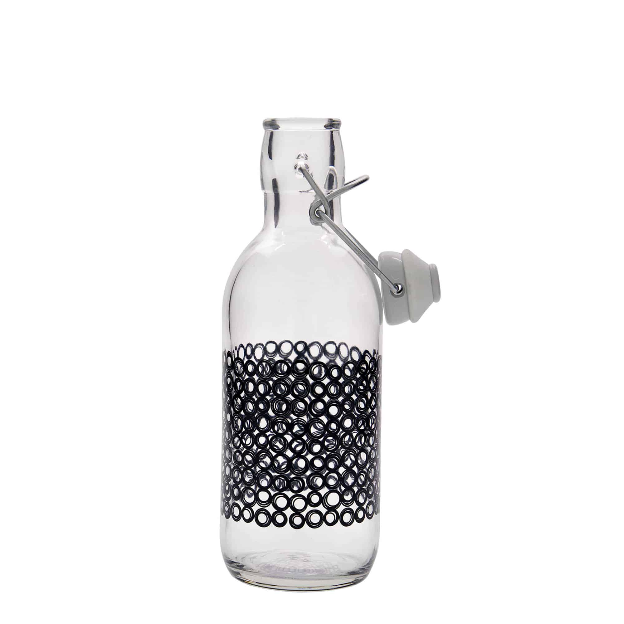 Bouteille en verre 500 ml « Emilia », motif : Circola nero, ouverture : fermeture à levier