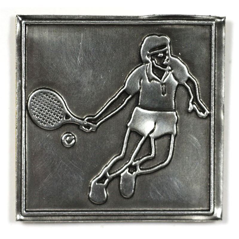 Étiquette en étain 'Tennis', carrée, métallique, argentée