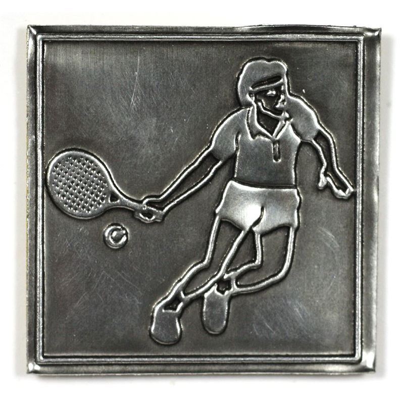 Étiquette en étain 'Tennis', carrée, métal, argentée Étiquette en étain 'Tennis', carrée, métal, argentée