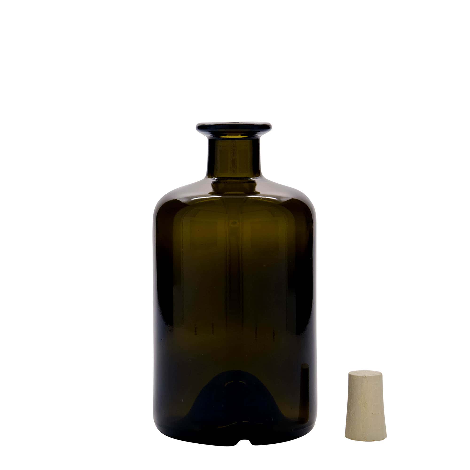 Bouteille en verre apothicaire 500 ml, vert antique, bouchage: bouchon