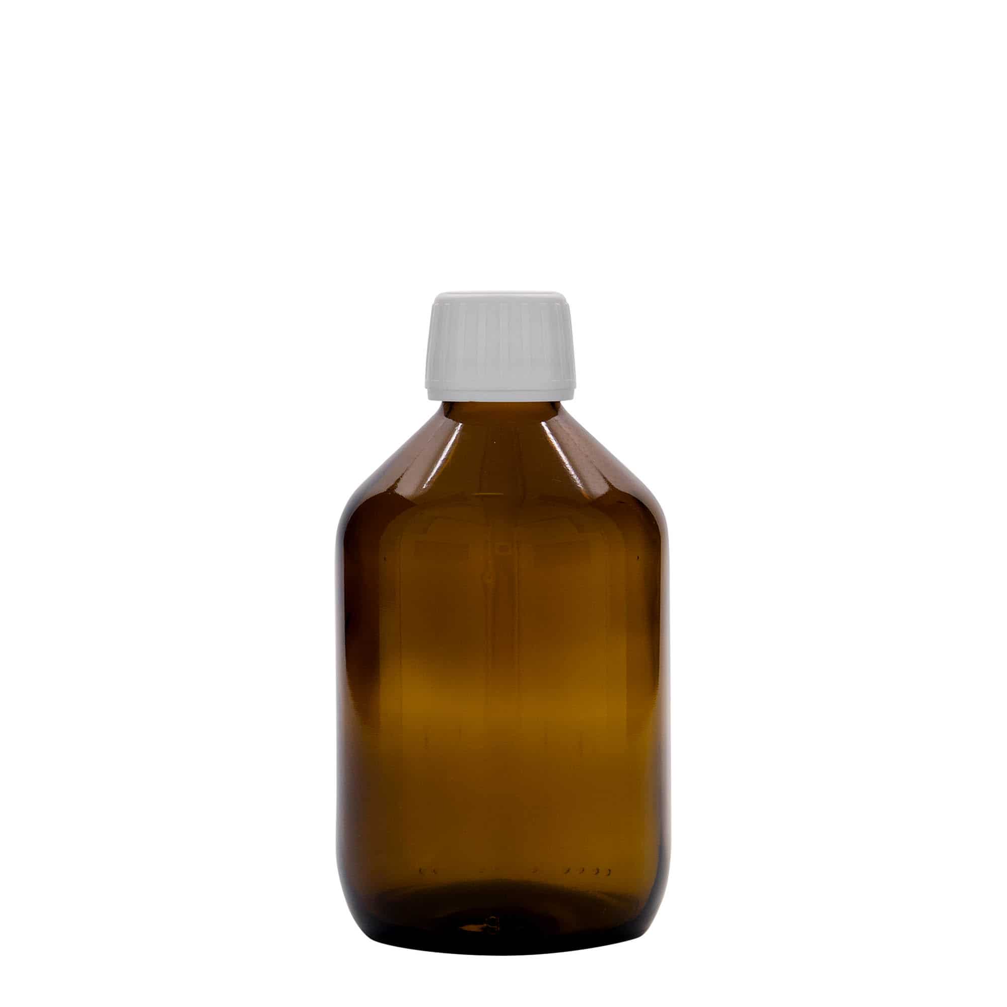 Flacon pharmaceutique 300 ml, brun, verre, col : PP 28