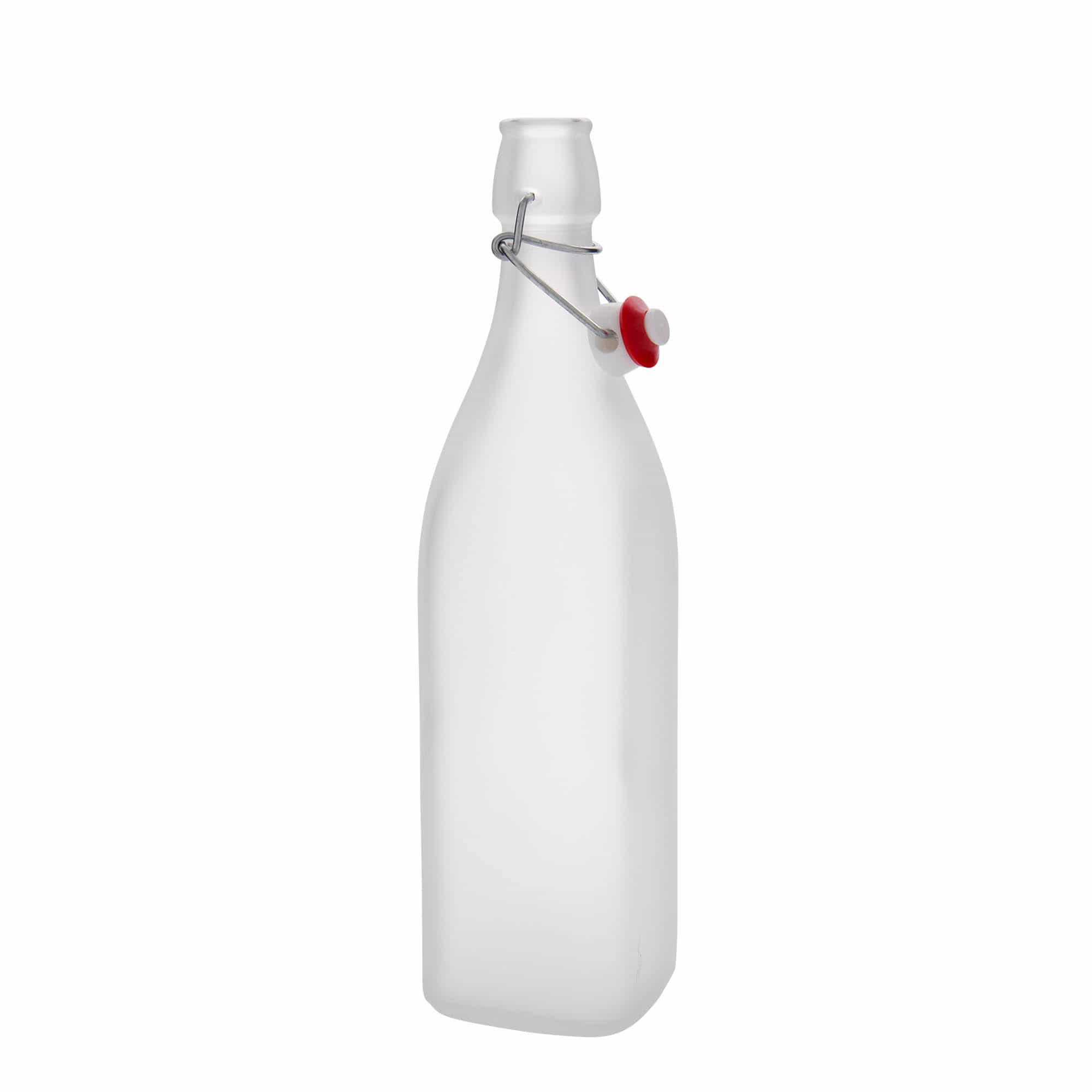 Bouteille en verre 1 000 ml 'Swing', carrée, blanche, bouchage: bouchon mécanique