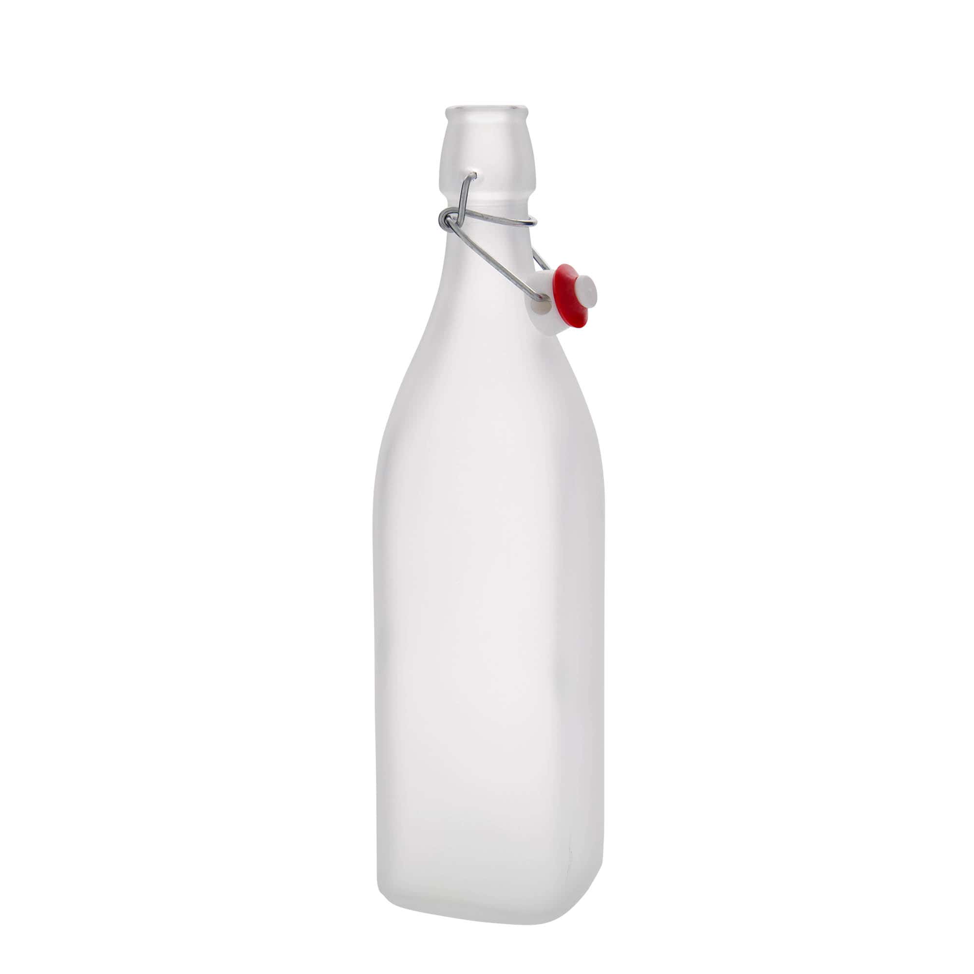 Bouteille en verre 1 000 ml 'Swing', carrée, givrée, ouverture : fermeture à levier Bouteille en verre 1 000 ml 'Swing', carrée, givrée, ouverture : fermeture à levier