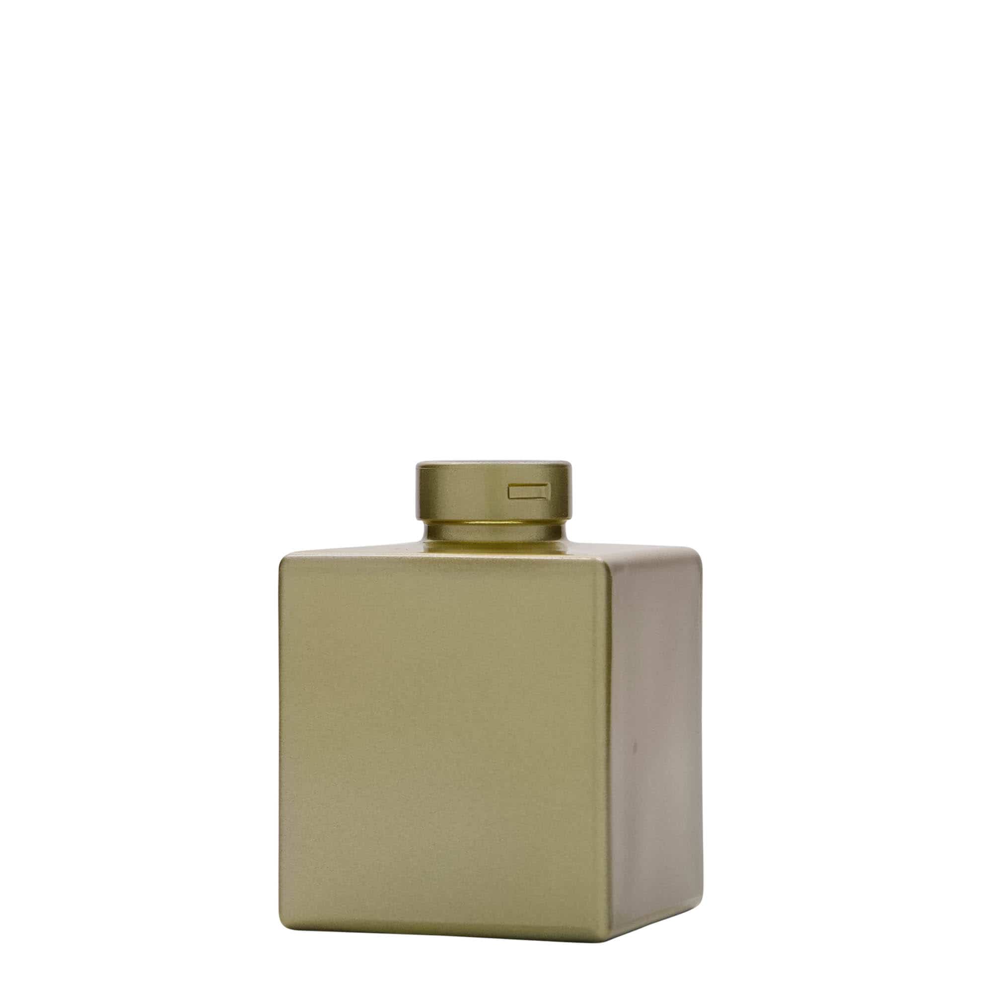 Bouteille en verre 100 ml 'Cube', carrée, dorée, bouchage: bouchon Bouteille en verre 100 ml 'Cube', carrée, dorée, bouchage: bouchon