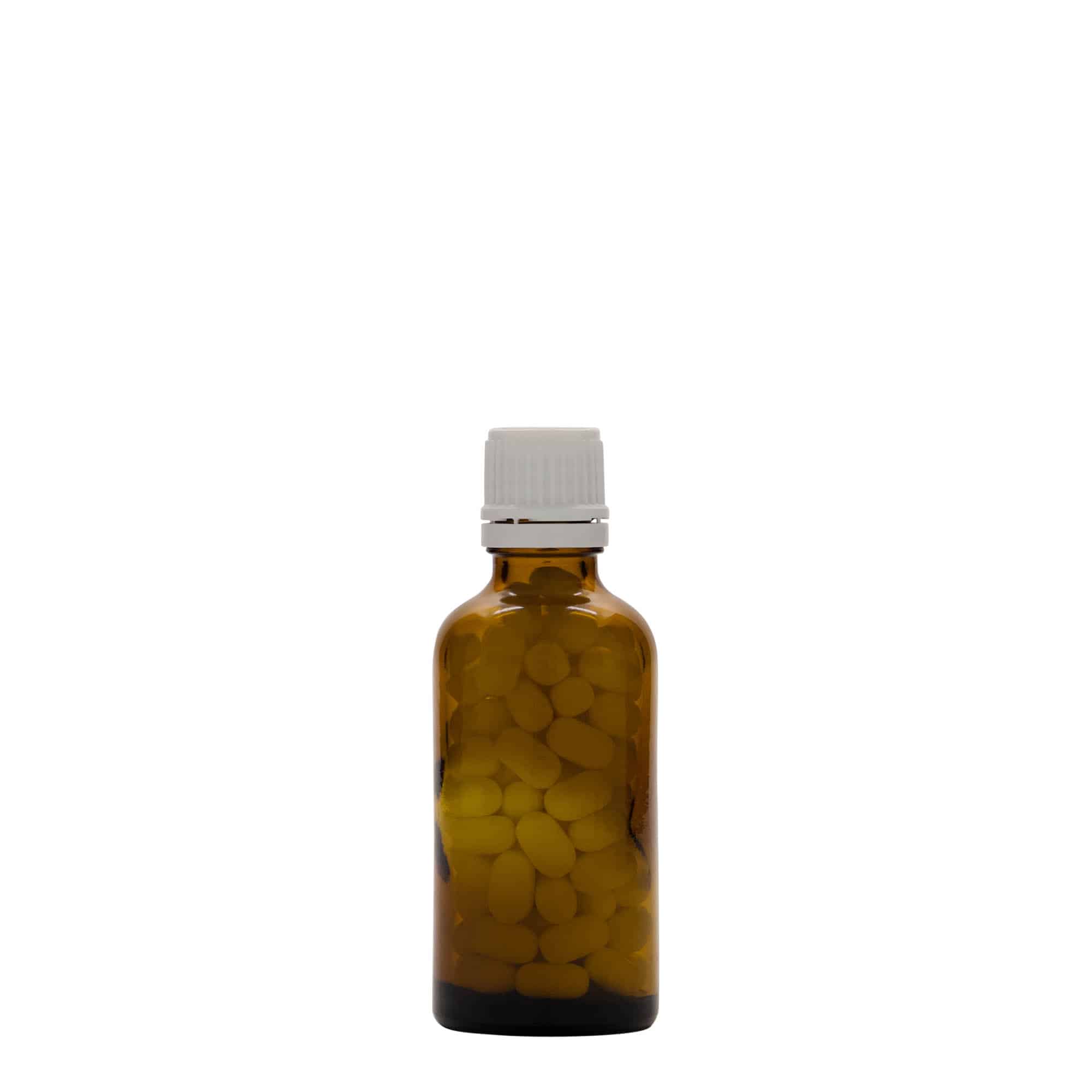 Flacon pharmaceutique 50 ml, verre, brun, bouchage: DIN 18