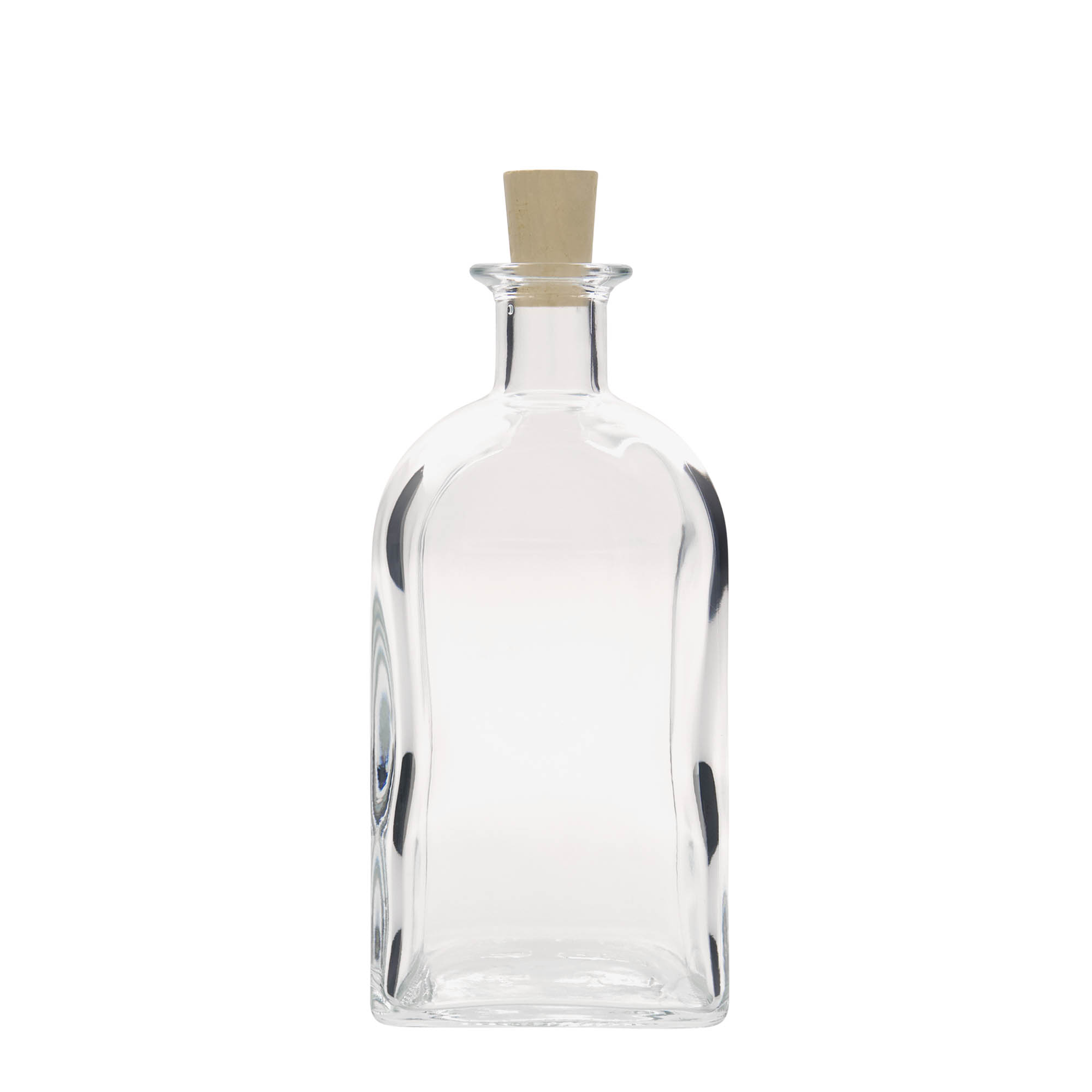 Bouteille en verre 700 ml Apotheker Carré, carrée, ouverture : liège Bouteille en verre 700 ml Apotheker Carré, carrée, ouverture : liège
