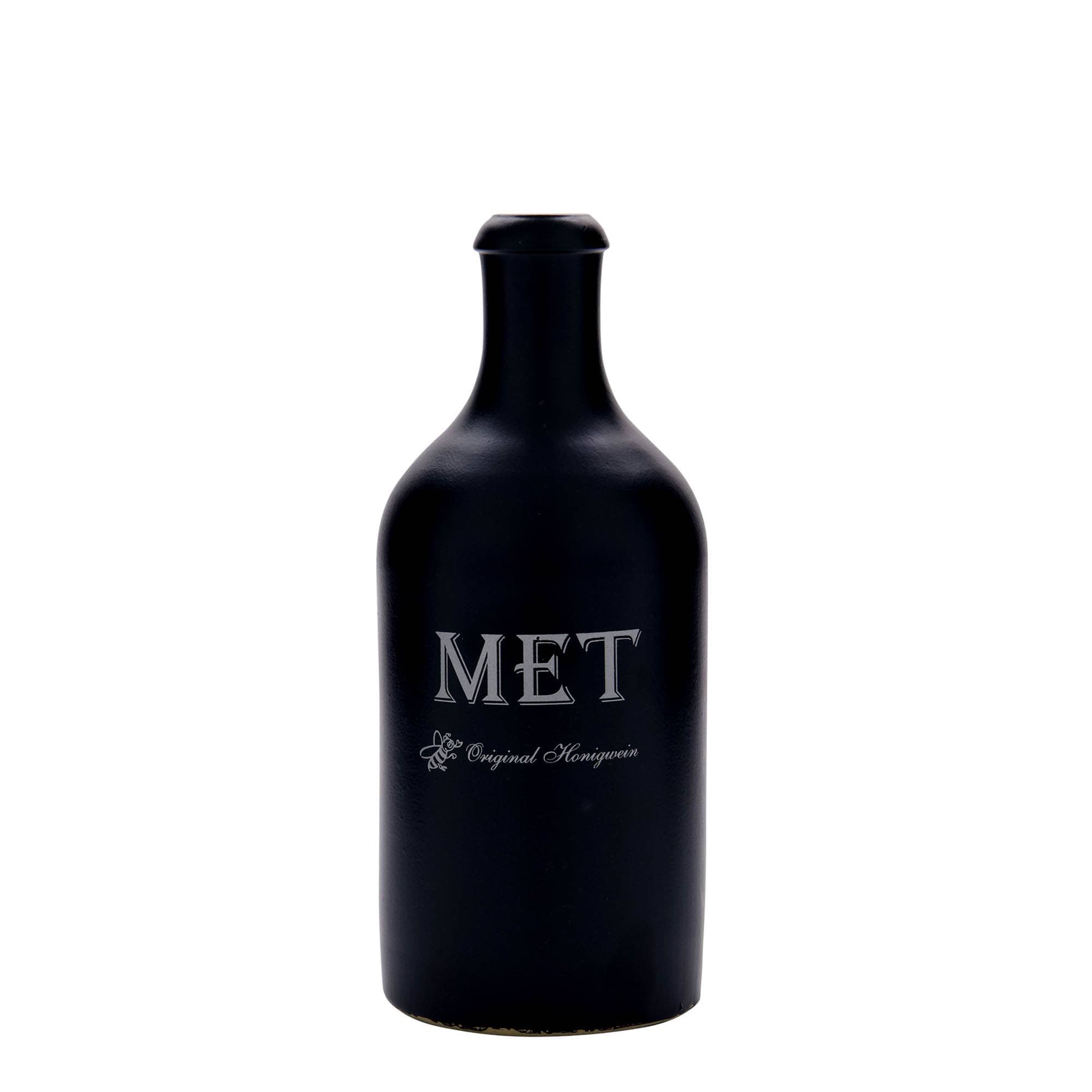 Chope en terre cuite 500 ml, motif : hydromel, grès, noir, ouverture : liège