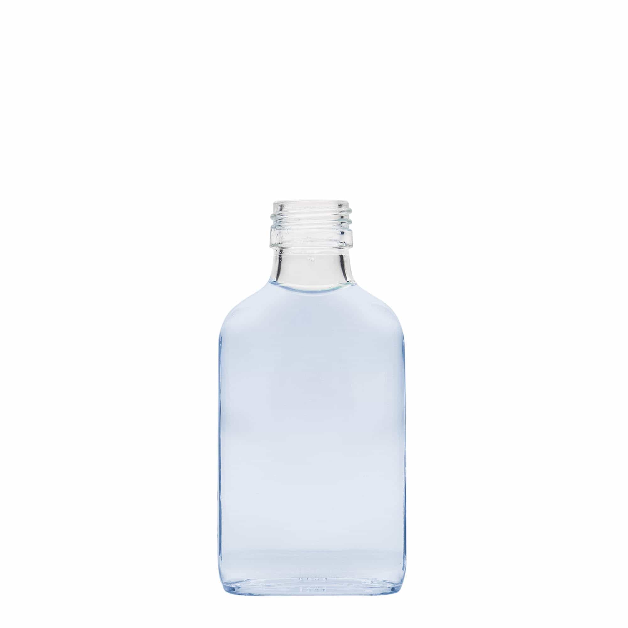 Flasque 100 ml, rectangulaire, verre, col : PP 28