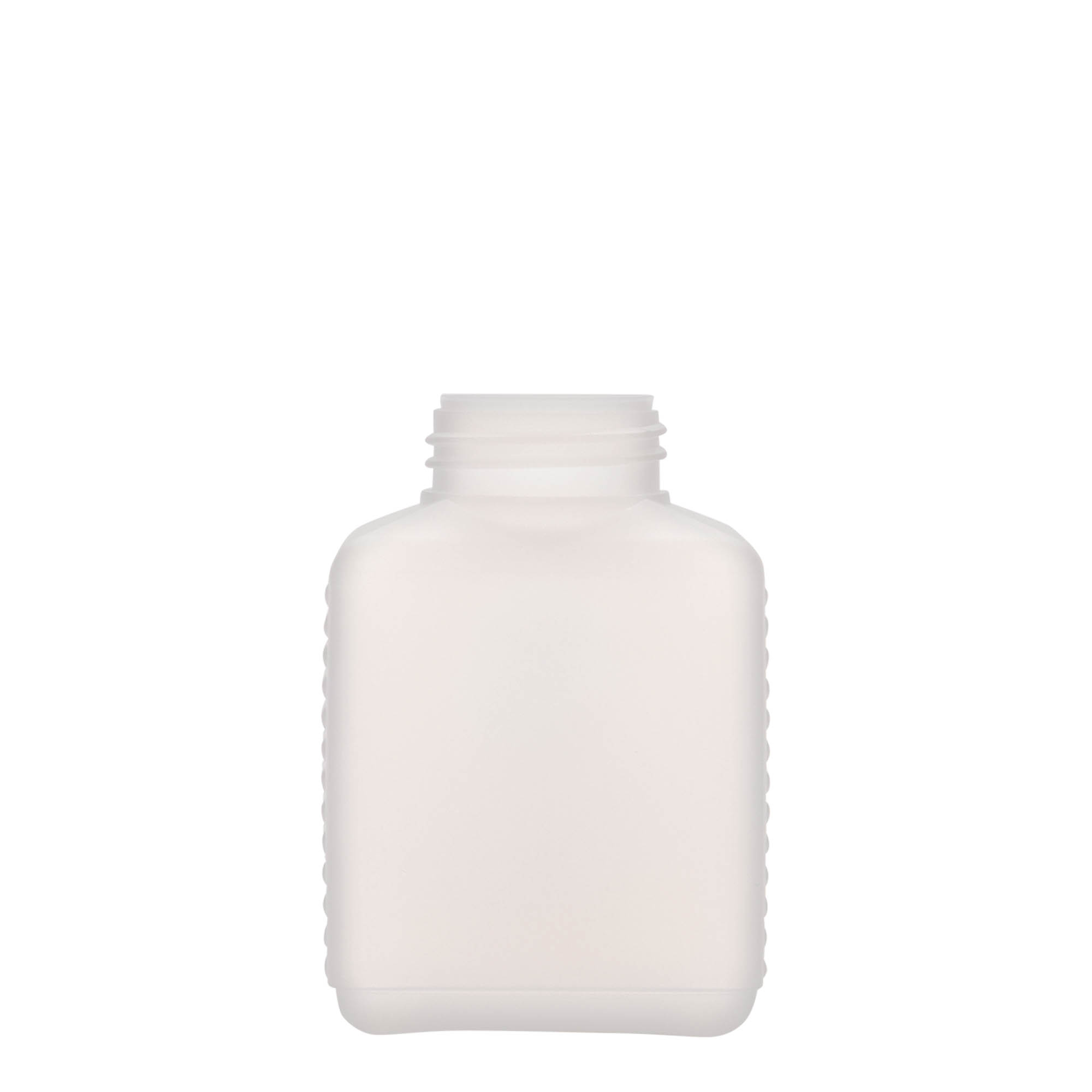 250 ml Bouteille à col large, rectangulaire, plastique HDPE, naturel, ouverture : DIN 40 EPE 250 ml Bouteille à col large, rectangulaire, plastique HDPE, naturel, ouverture : DIN 40 EPE