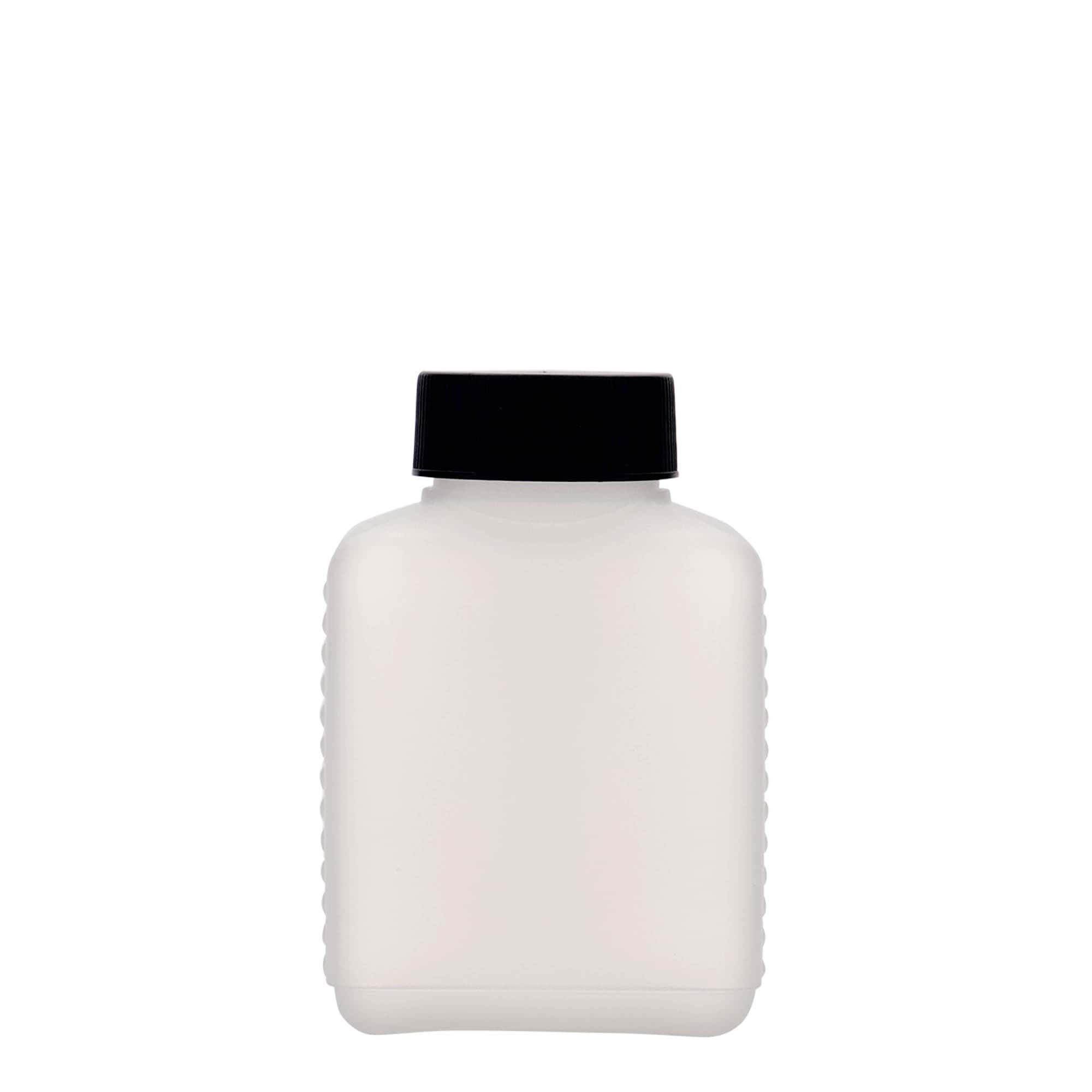 250 ml Bouteille à col large, rectangulaire, plastique HDPE, naturel, ouverture : DIN 40 EPE