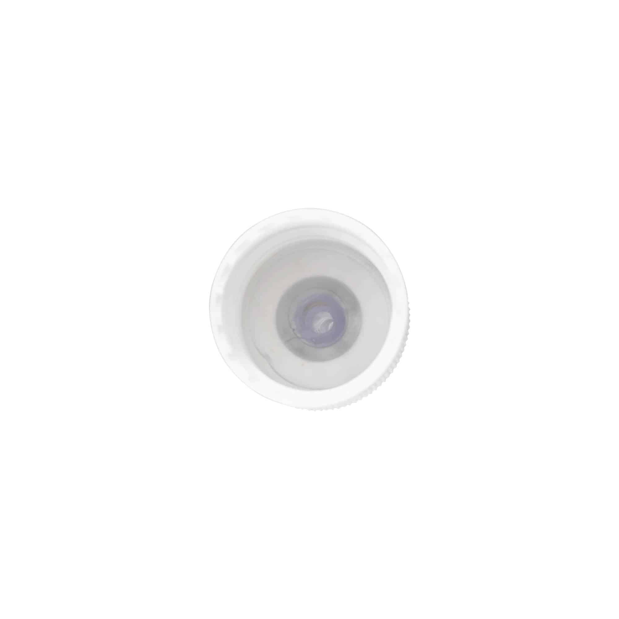 Bouchon à vis avec applicateur, plastique PP, blanc, pour embout : 24/410