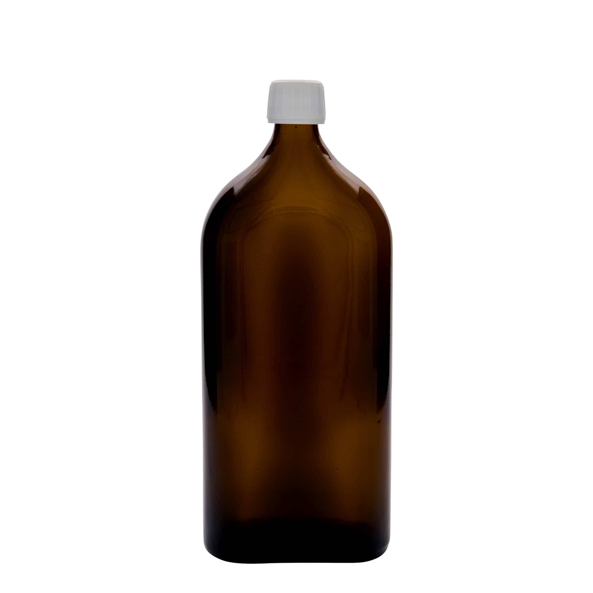 Flacon pharmaceutique Meplat 1 000 ml, ovale, verre, marron, col : PP 28